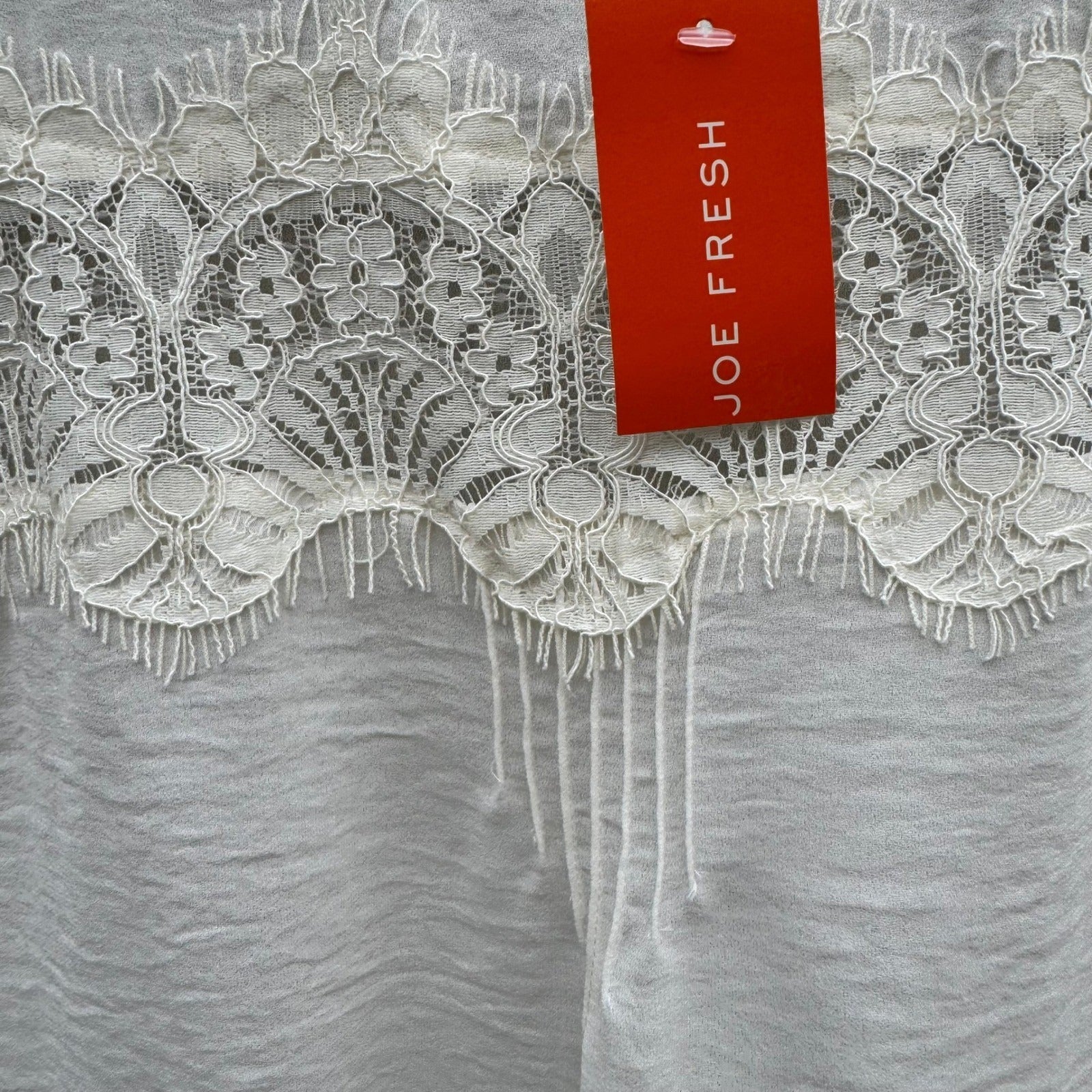 Joe Fresh Cream Lace Overlay Cap Sleeve Coquette Blouse Large Romantic Boho NEW
