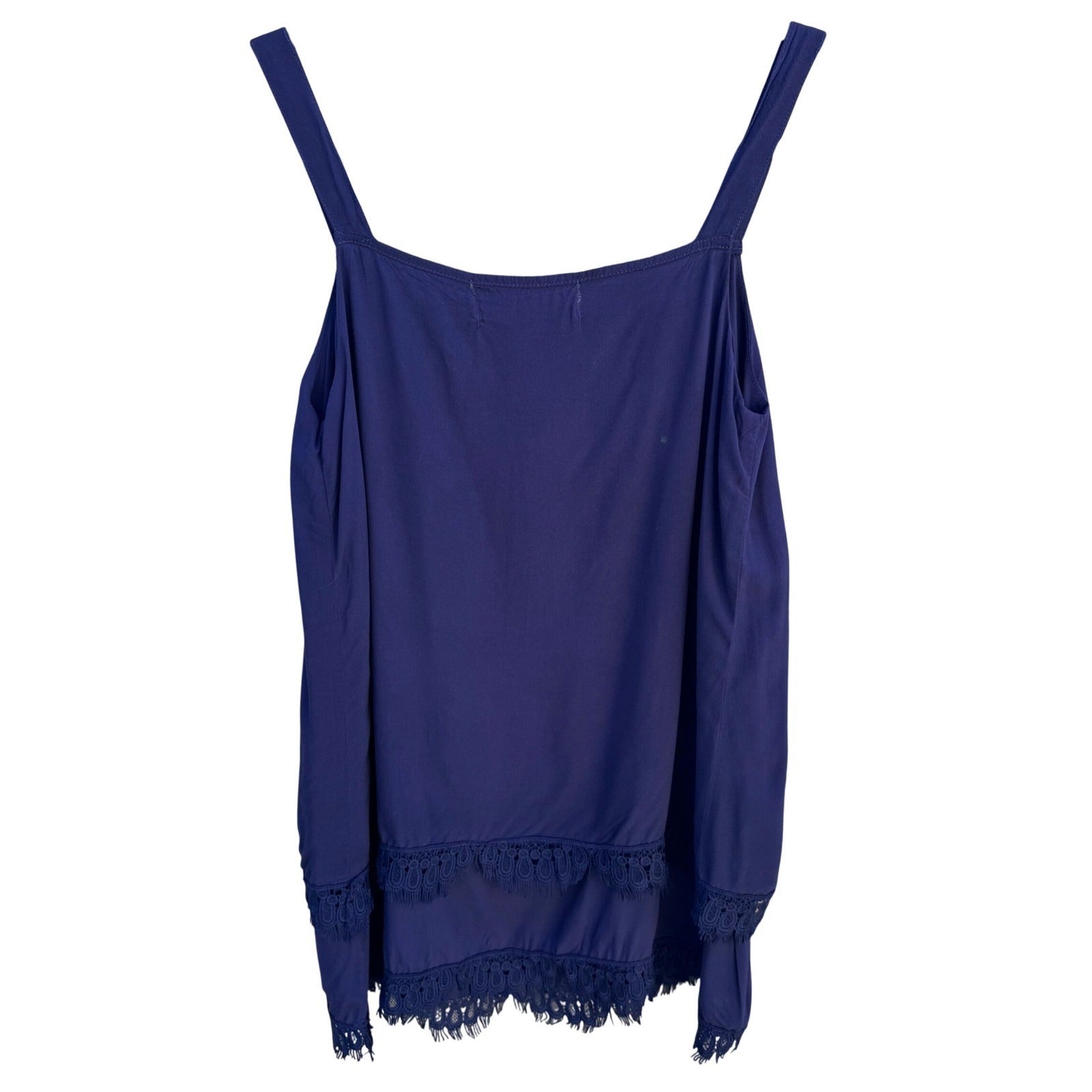 Sheryl Crow Navy Blue Crochet Lace Layered Hem Sleeveless Tank Top Womens Small