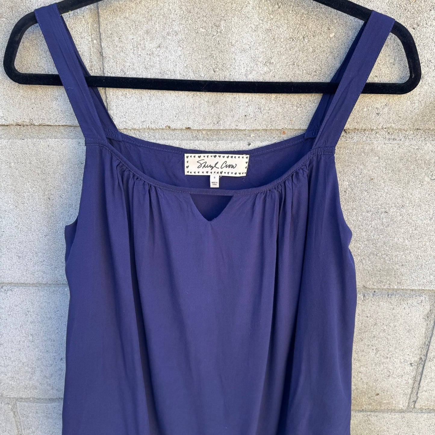 Sheryl Crow Navy Blue Crochet Lace Layered Hem Sleeveless Tank Top Womens Small