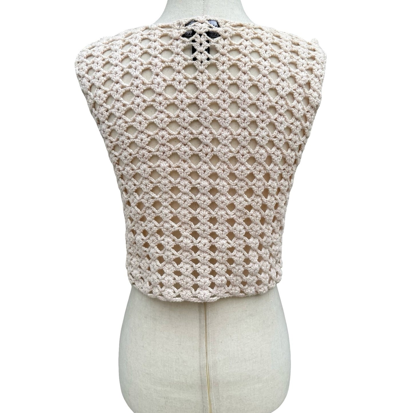 One Step Up Vintage Y2K Tan Crochet Floral Hand Knitted Vest OS Cottage Festival