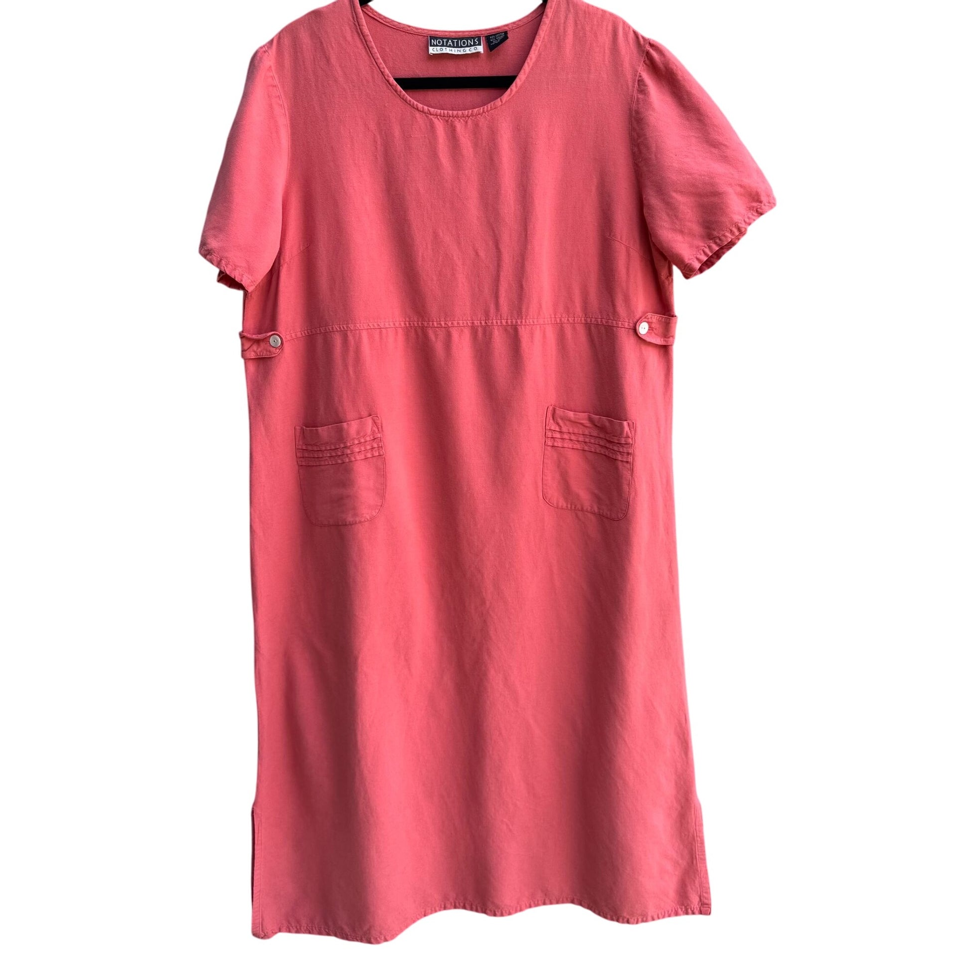 Notations Vintage Womens Linen Blend Side Button Front Pockets Coral Maxi Dress XL