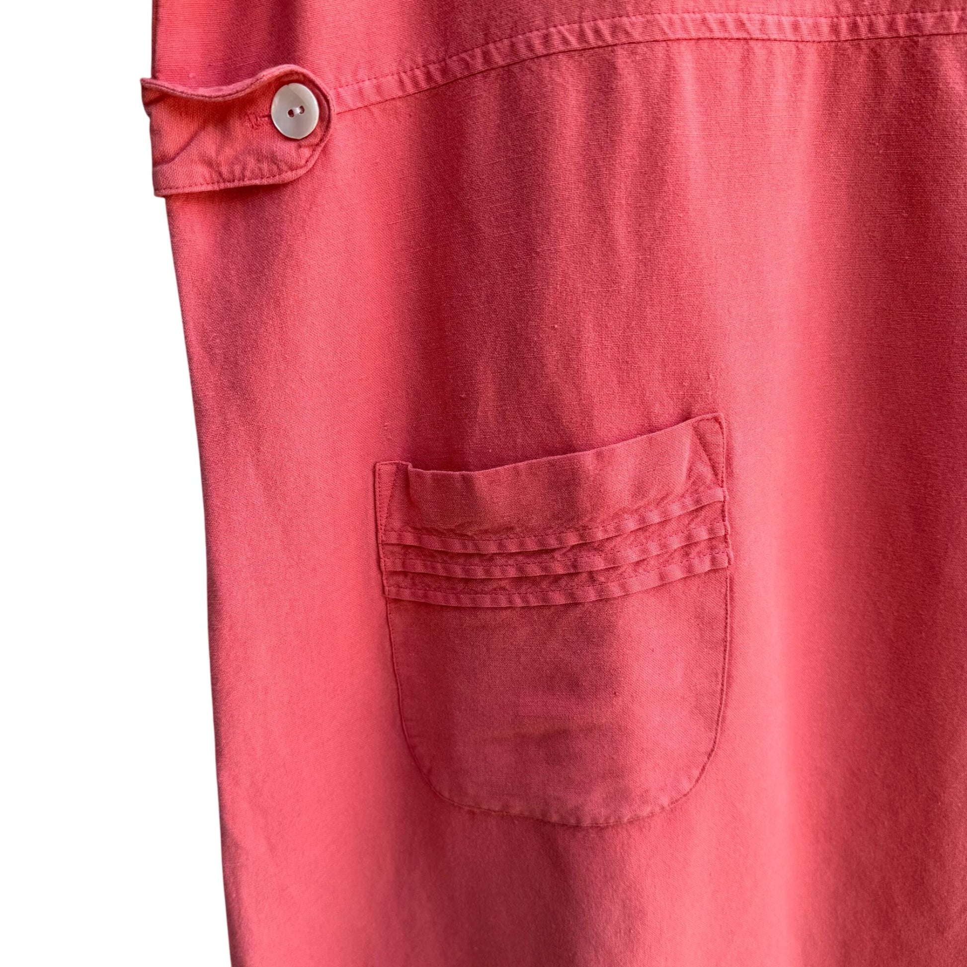 Notations Vintage Womens Linen Blend Side Button Front Pockets Coral Maxi Dress XL