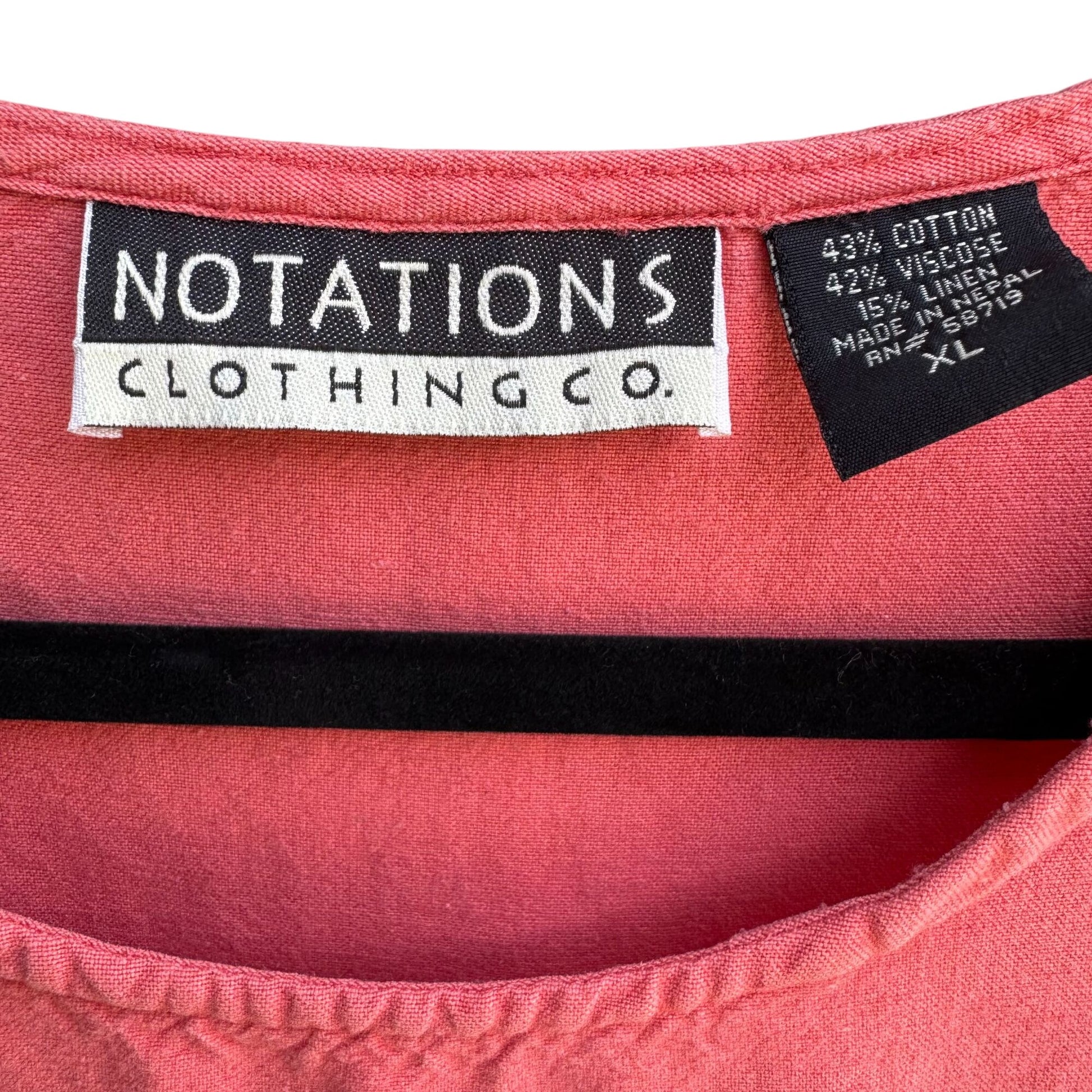 Notations Vintage Womens Linen Blend Side Button Front Pockets Coral Maxi Dress XL