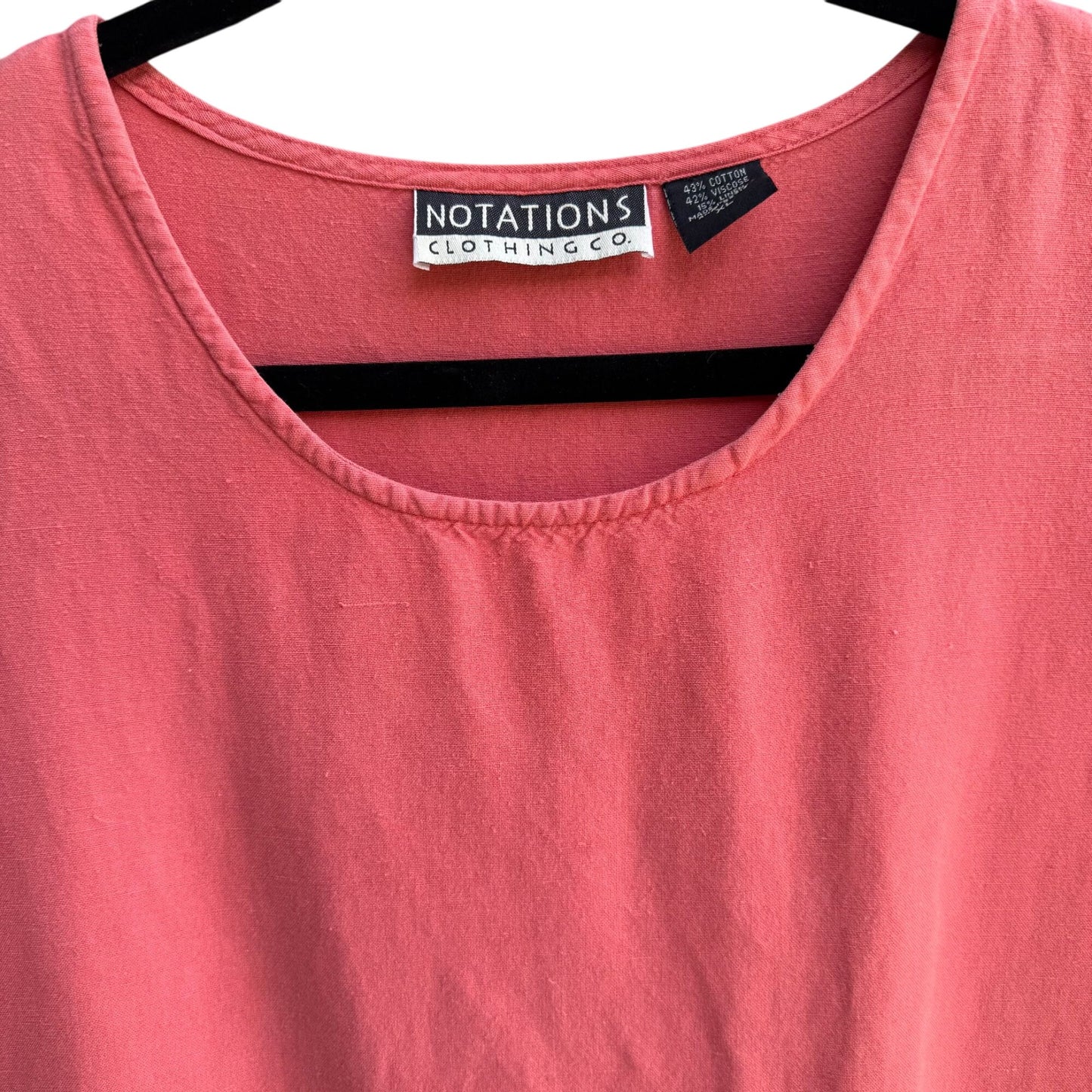 Notations Vintage Womens Linen Blend Side Button Front Pockets Coral Maxi Dress XL