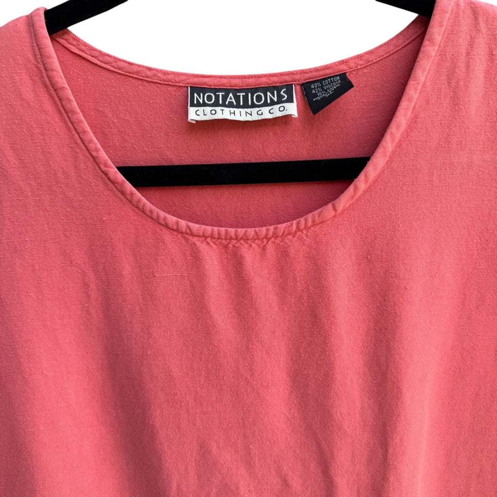 Notations Vintage Womens Linen Blend Side Button Front Pockets Coral Maxi Dress XL