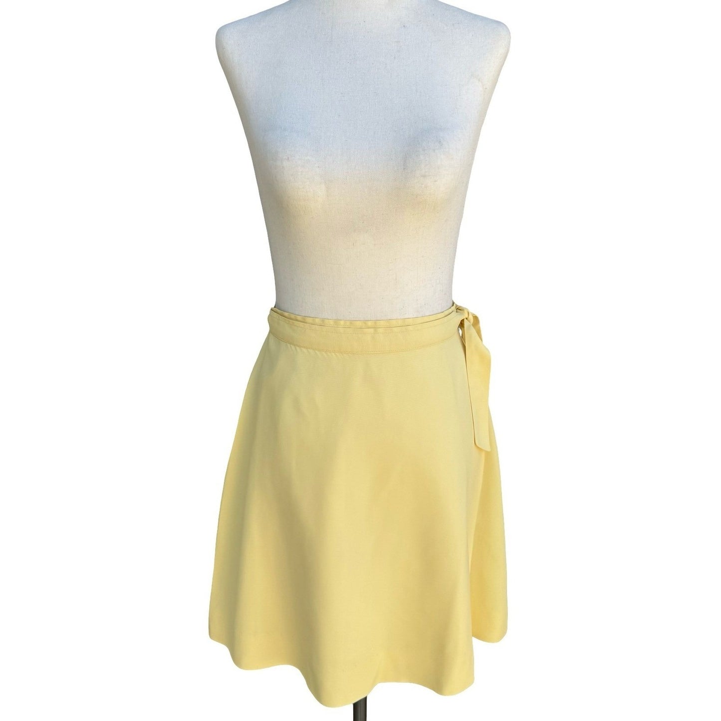 I Magnin Vintage 70s Pastel Yellow Mod Wrap Mini Skirt Side Tie A-Line Retro