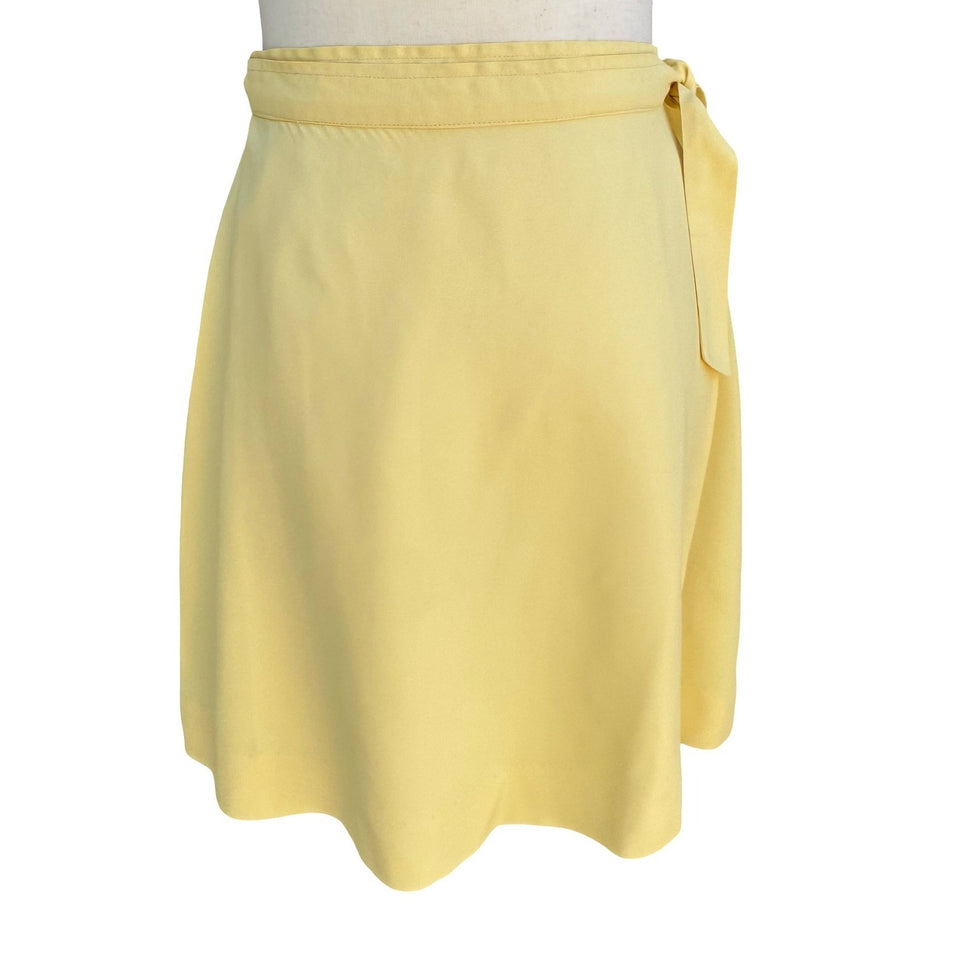 I Magnin Vintage 70s Pastel Yellow Mod Wrap Mini Skirt Side Tie A-Line Retro