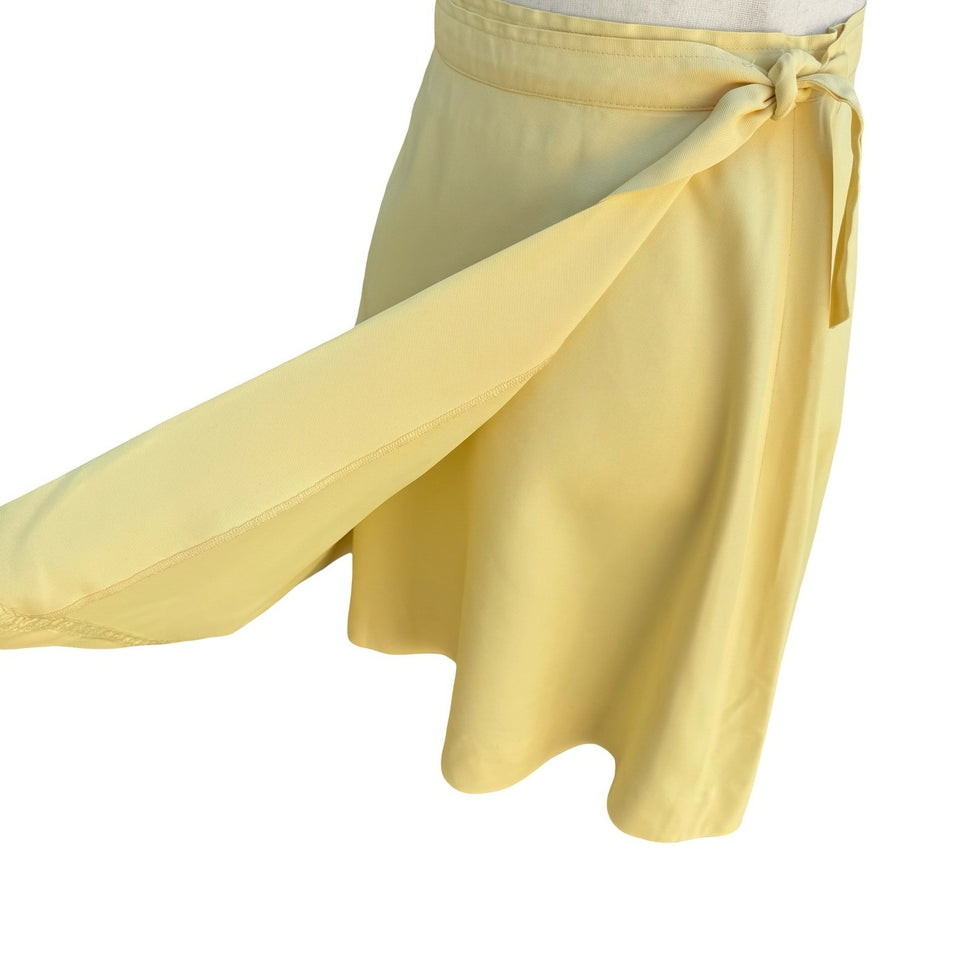 I Magnin Vintage 70s Pastel Yellow Mod Wrap Mini Skirt Side Tie A-Line Retro