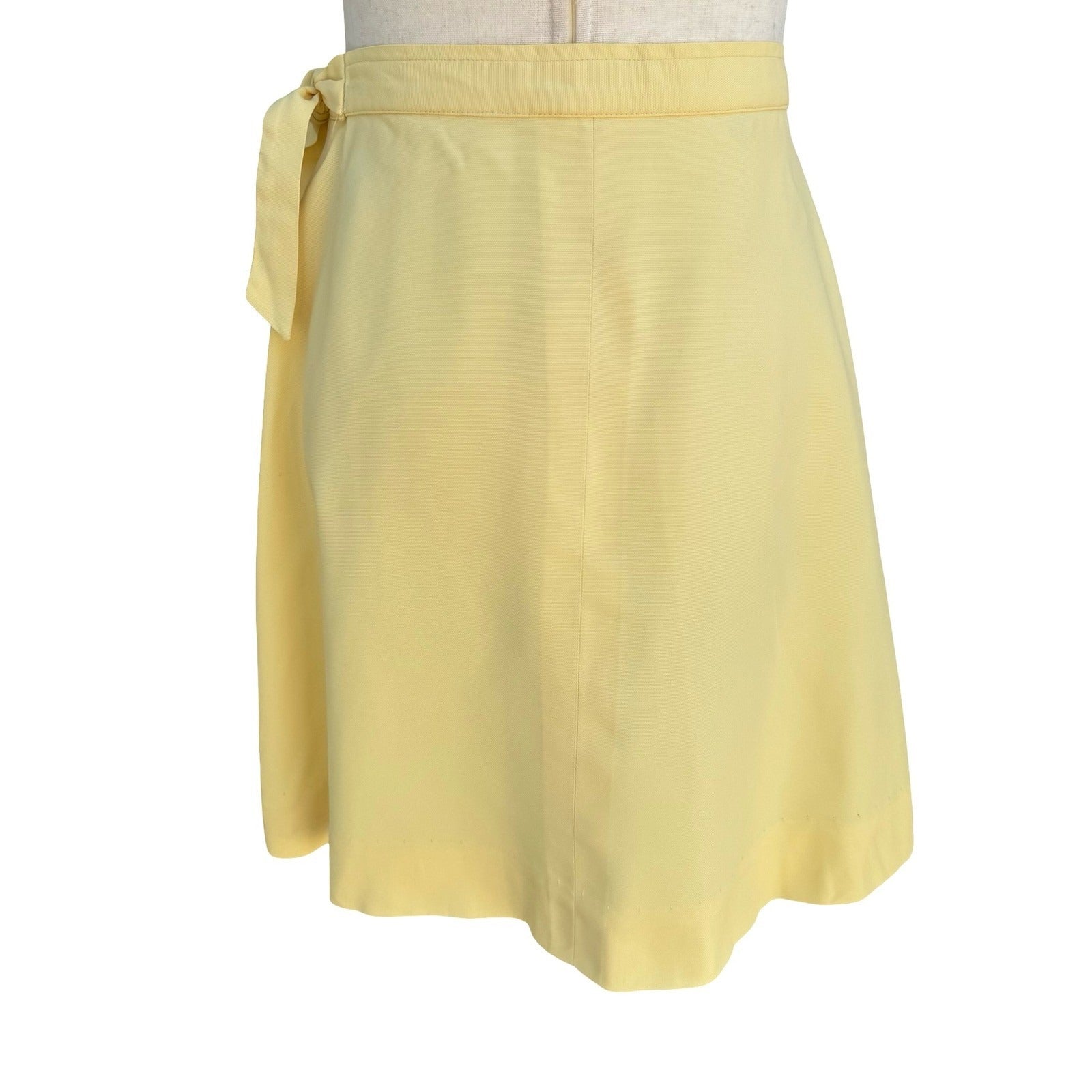 I Magnin Vintage 70s Pastel Yellow Mod Wrap Mini Skirt Side Tie A-Line Retro
