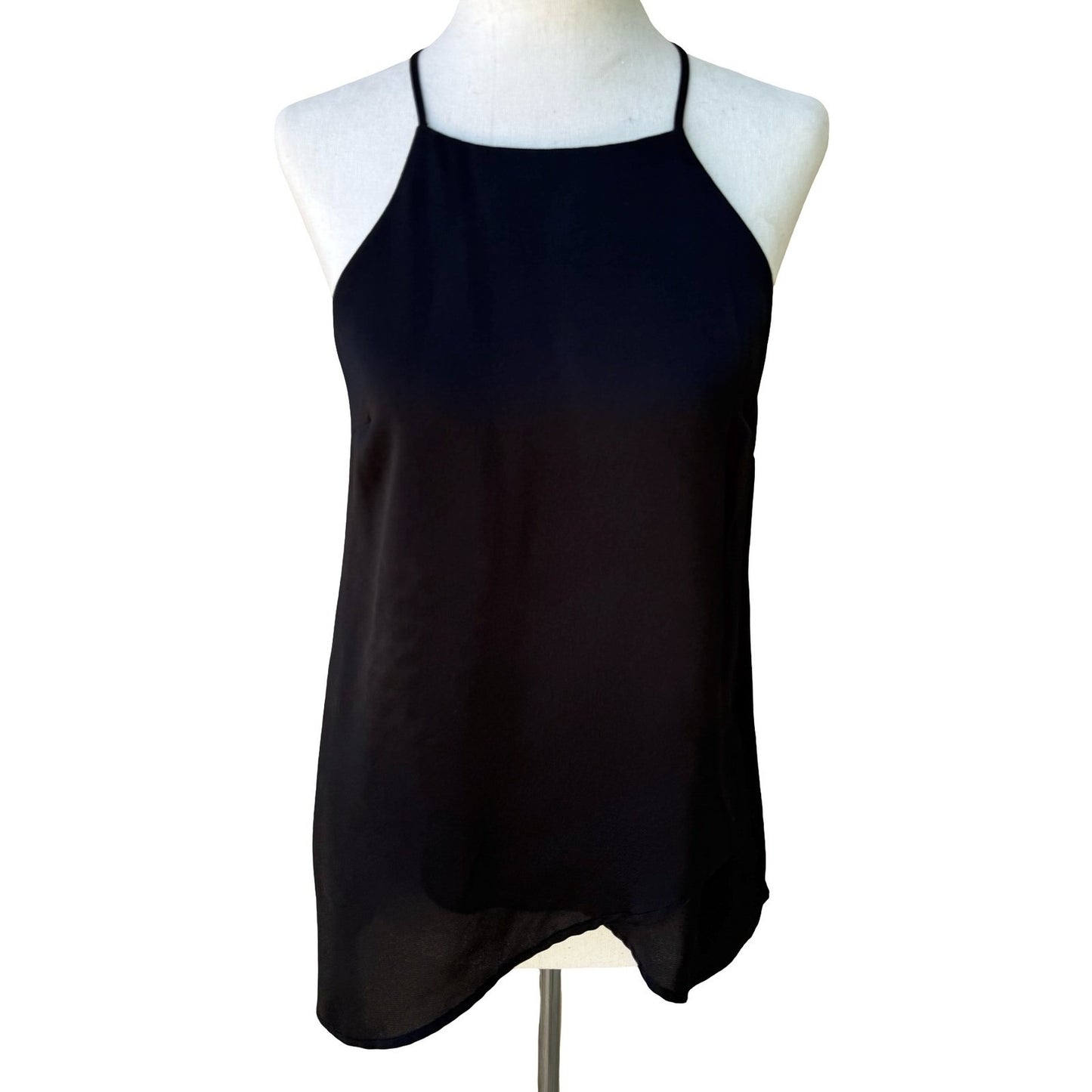 Lush High Neck Halter Camisole Top Layered Tulip Hem Keyhole Back Goth Black XS