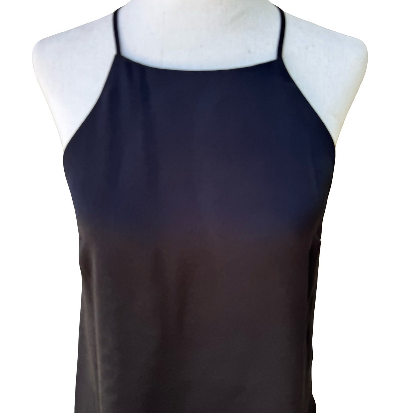 Lush High Neck Halter Camisole Top Layered Tulip Hem Keyhole Back Goth Black XS