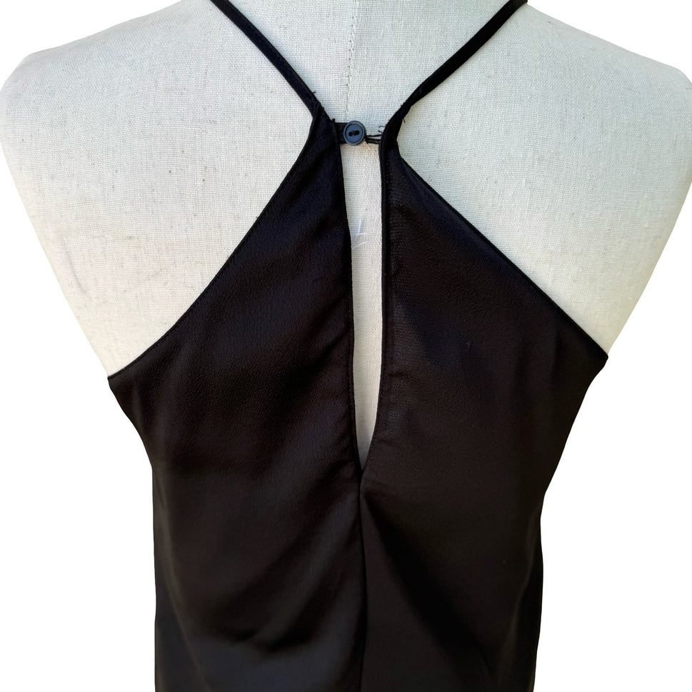 Lush High Neck Halter Camisole Top Layered Tulip Hem Keyhole Back Goth Black XS