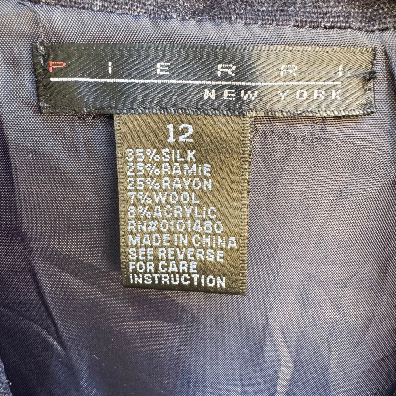 Pierri New York Silk Wool Blend Tailored Minimalist Jacket Charcoal Womens 12