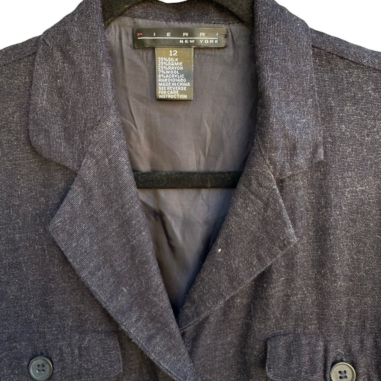 Pierri New York Silk Wool Blend Tailored Minimalist Jacket Charcoal Womens 12