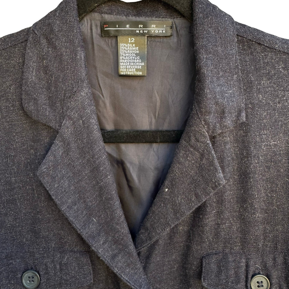 Pierri New York Silk Wool Blend Tailored Minimalist Jacket Charcoal Womens 12