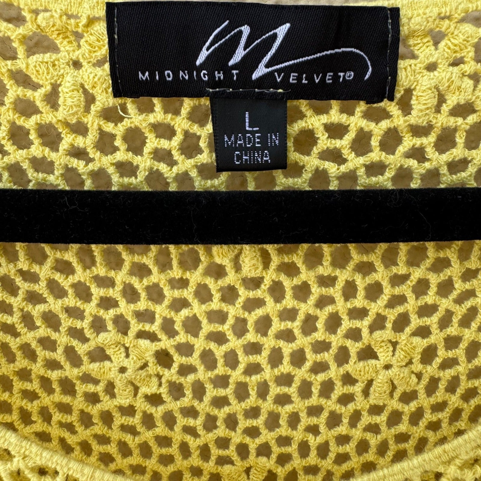 Midnight Velvet Yellow Floral Crochet Knit Top Cami Set Size Large Bell Sleeve