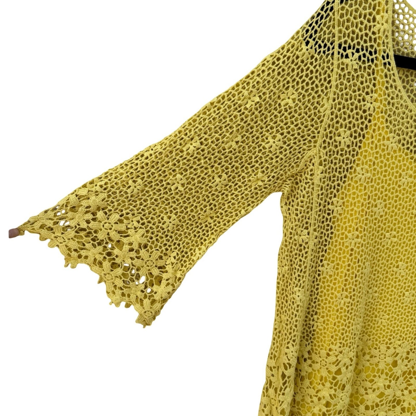 Midnight Velvet Yellow Floral Crochet Knit Top Cami Set Size Large Bell Sleeve