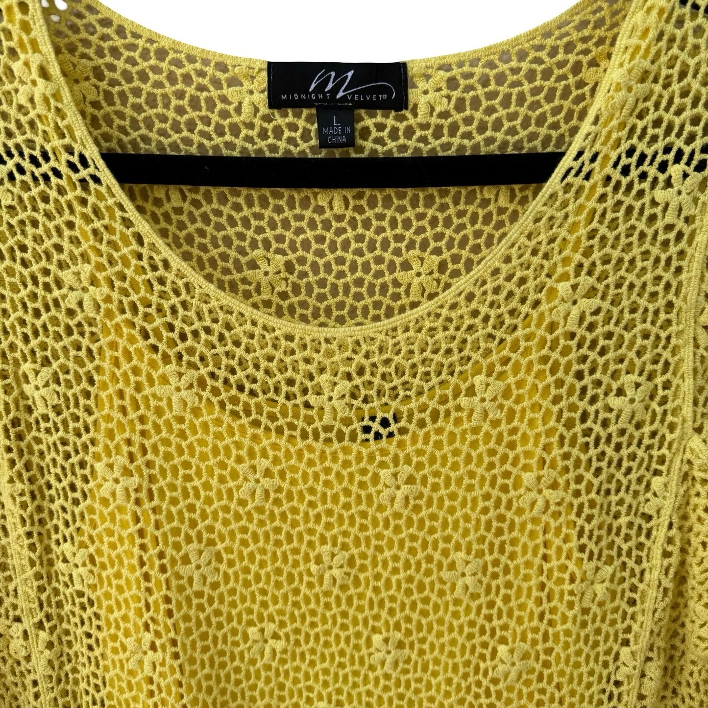 Midnight Velvet Yellow Floral Crochet Knit Top Cami Set Size Large Bell Sleeve