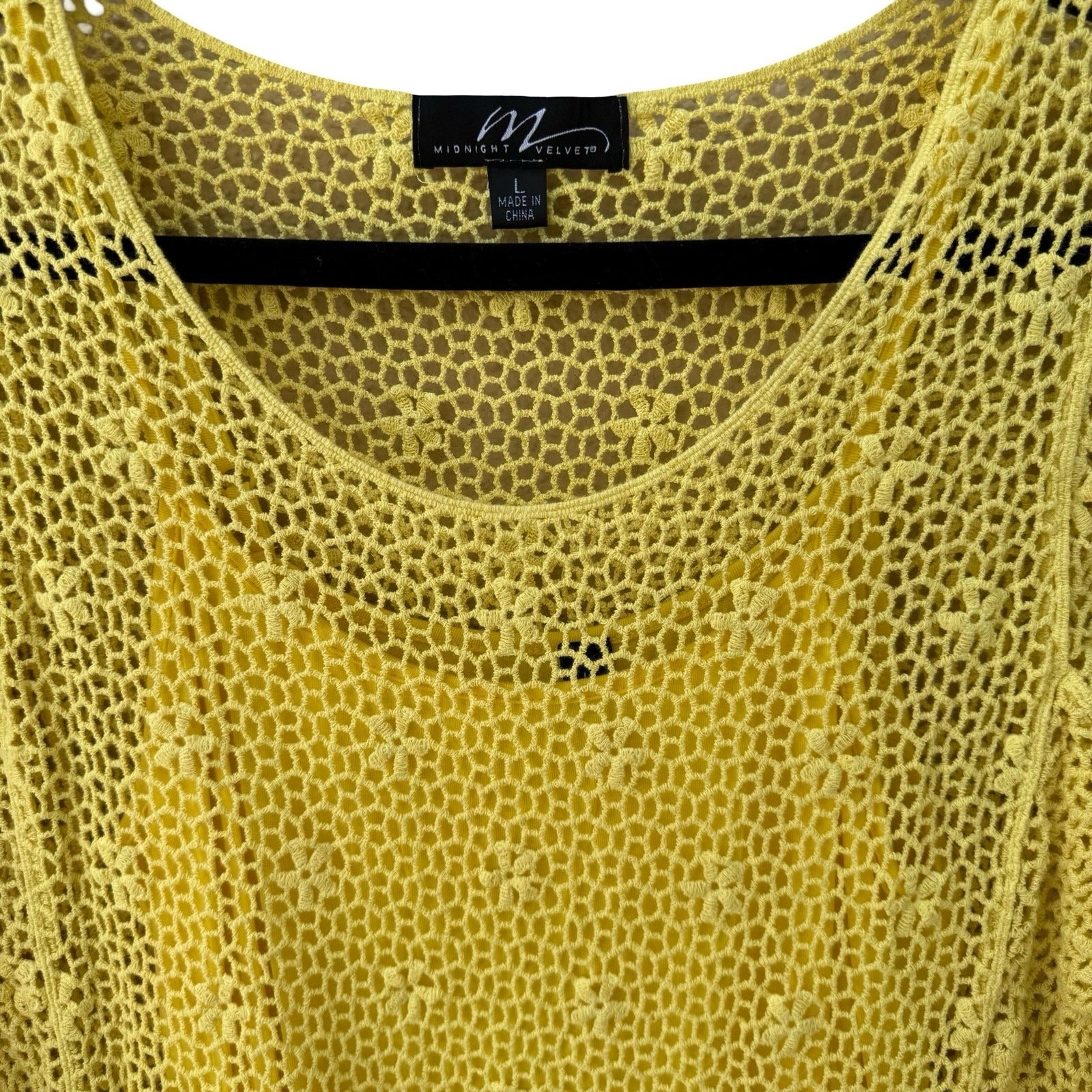 Midnight Velvet Yellow Floral Crochet Knit Top Cami Set Size Large Bell Sleeve