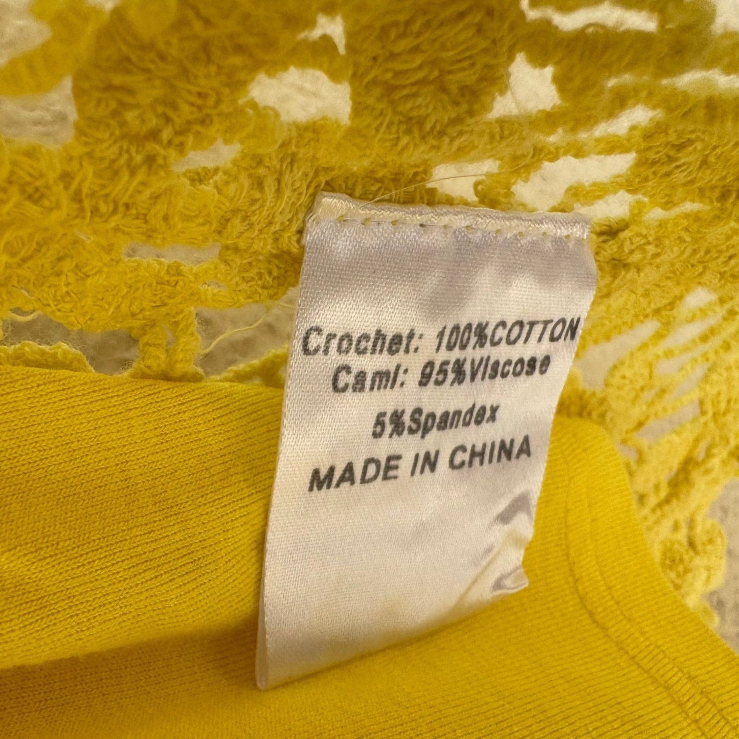 Midnight Velvet Yellow Floral Crochet Knit Top Cami Set Size Large Bell Sleeve