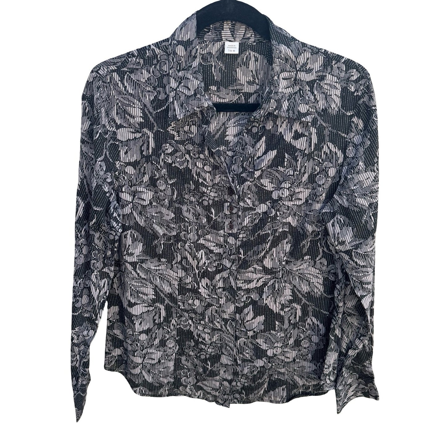 Coldwater Creek Womens S Black White Floral Cotton Button Down Shirt Minimalist