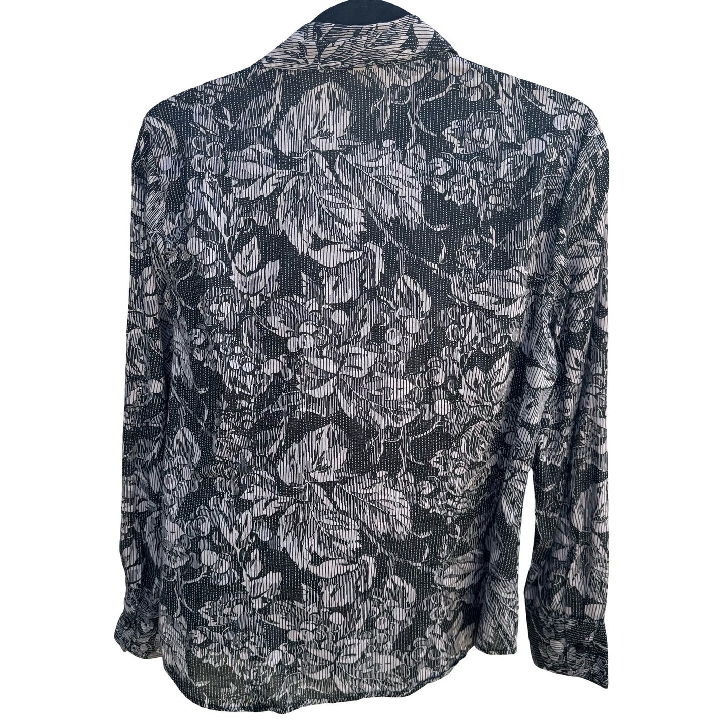Coldwater Creek Womens S Black White Floral Cotton Button Down Shirt Minimalist