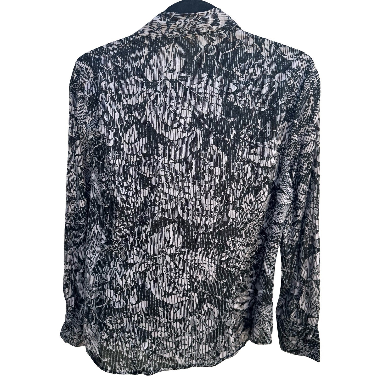 Coldwater Creek Womens S Black White Floral Cotton Button Down Shirt Minimalist