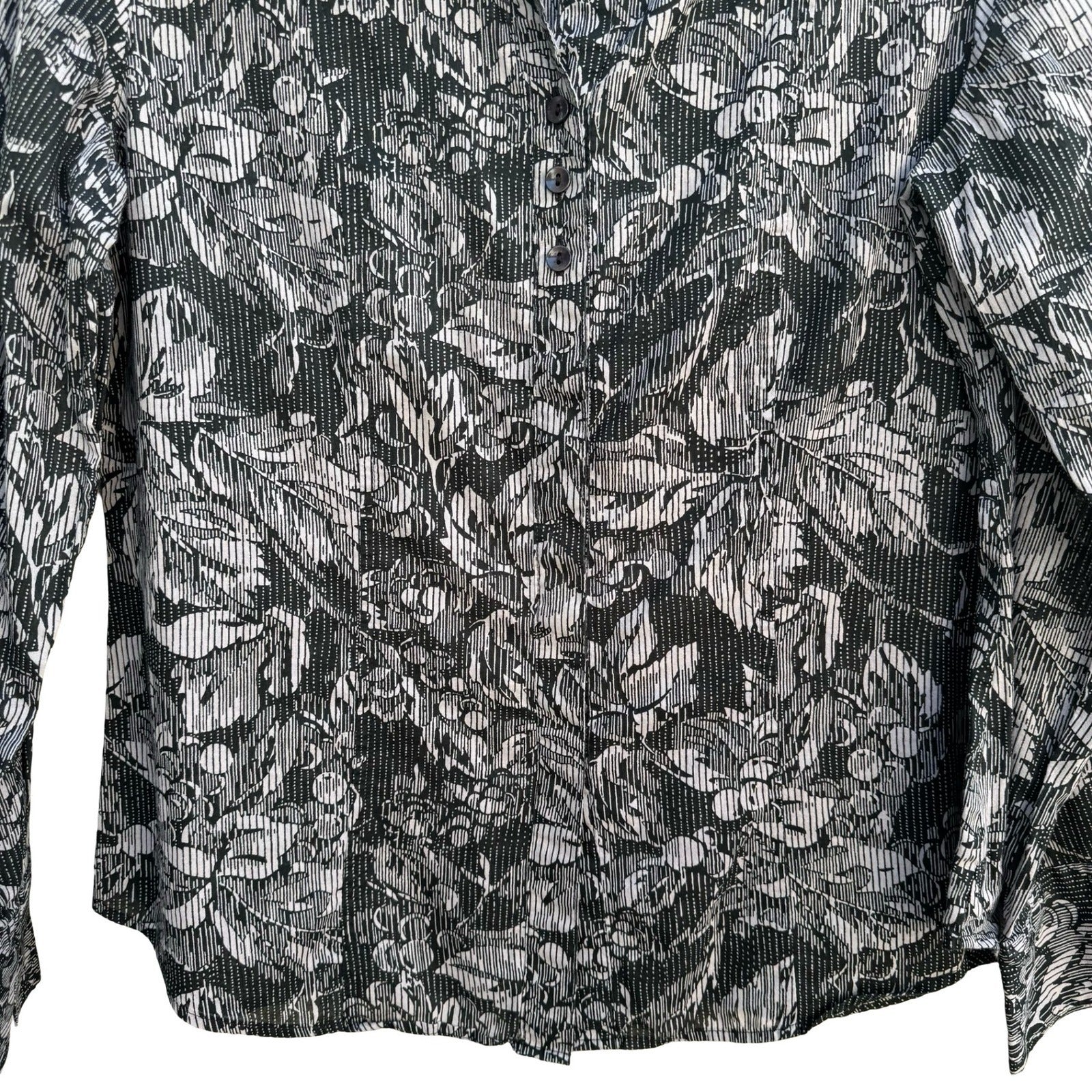 Coldwater Creek Womens S Black White Floral Cotton Button Down Shirt Minimalist