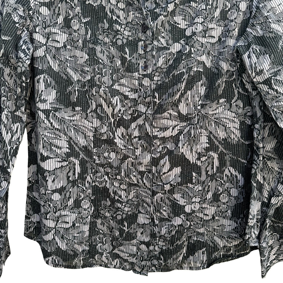 Coldwater Creek Womens S Black White Floral Cotton Button Down Shirt Minimalist