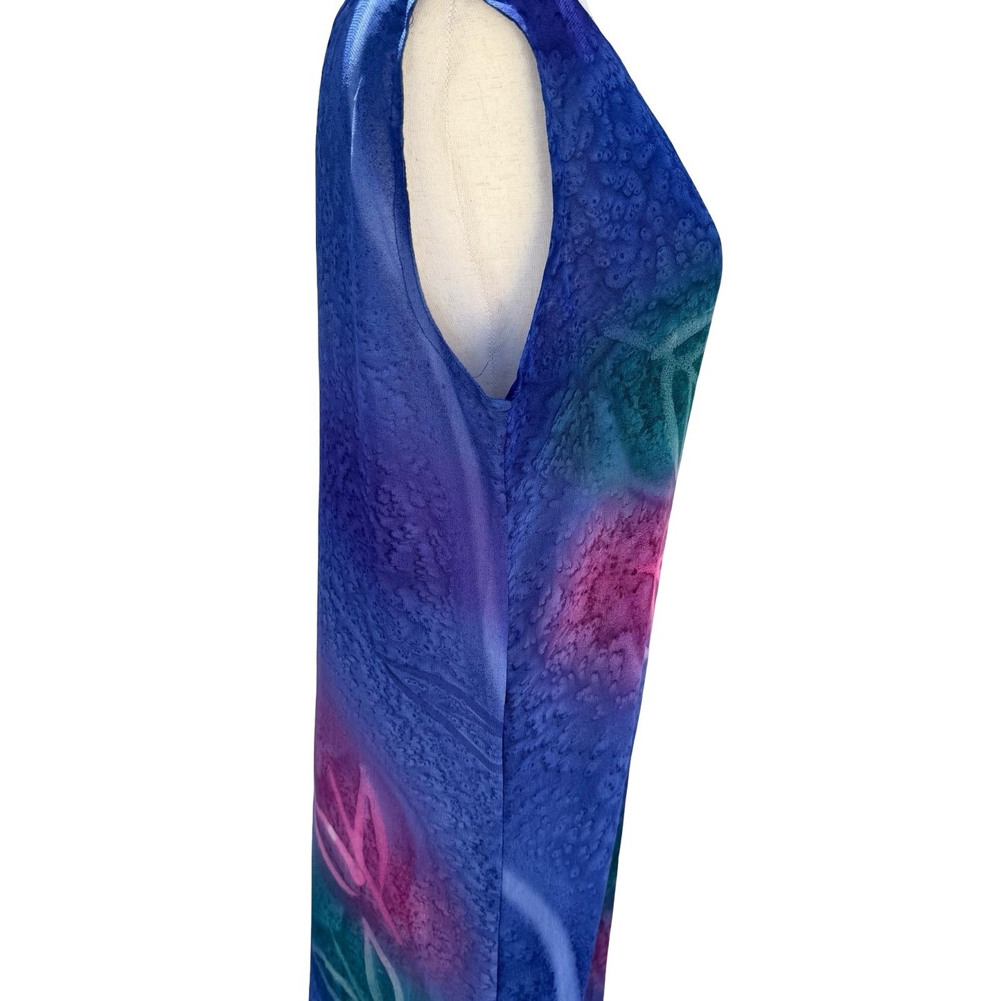 Magic Vintage Art To Wear Blue Batik Hand Painted Abstract Floral Maxi Dress M