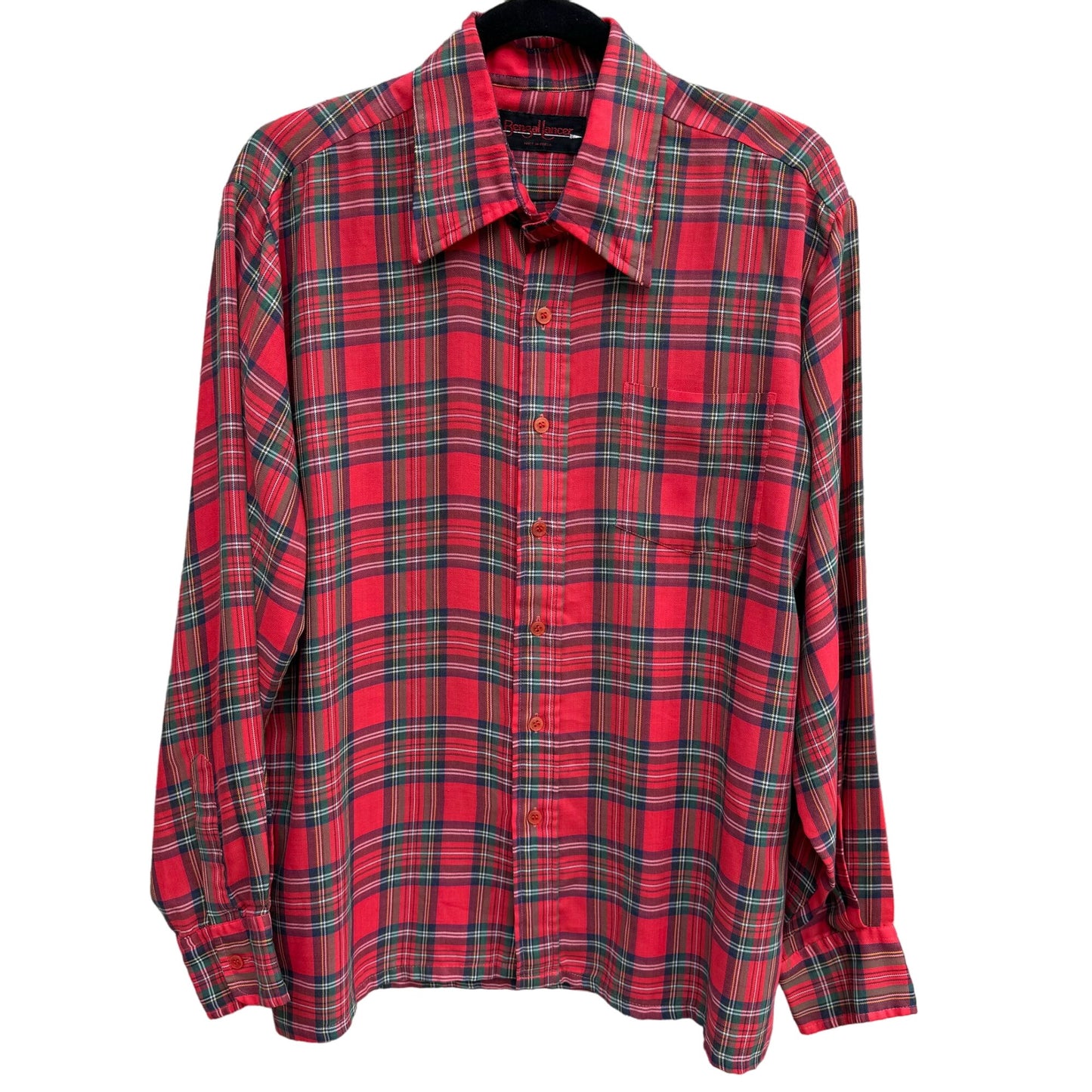 Bengal Lancer Vintage 80s Men's Red Green Plaid Long Sleeve Button-Up Shirt - L