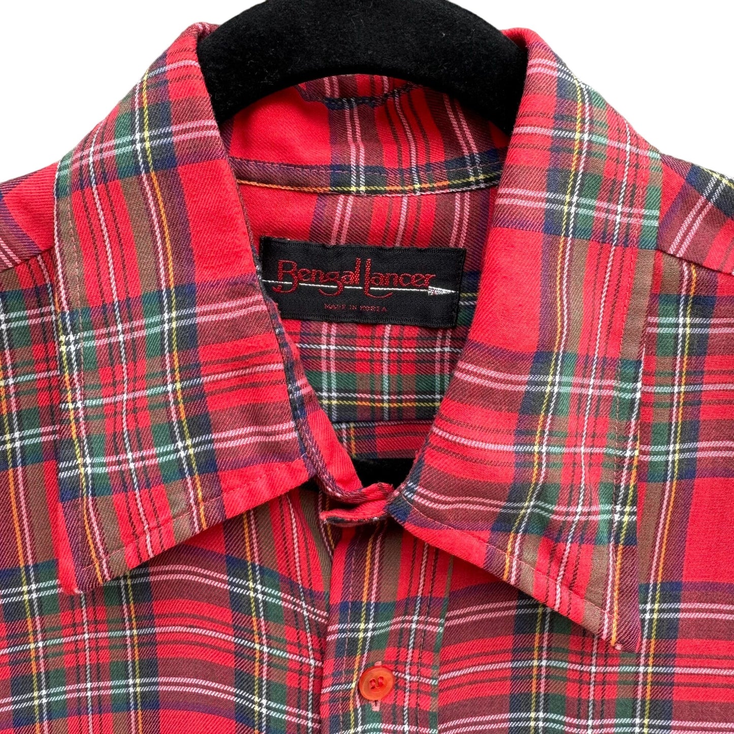 Bengal Lancer Vintage 80s Men's Red Green Plaid Long Sleeve Button-Up Shirt - L