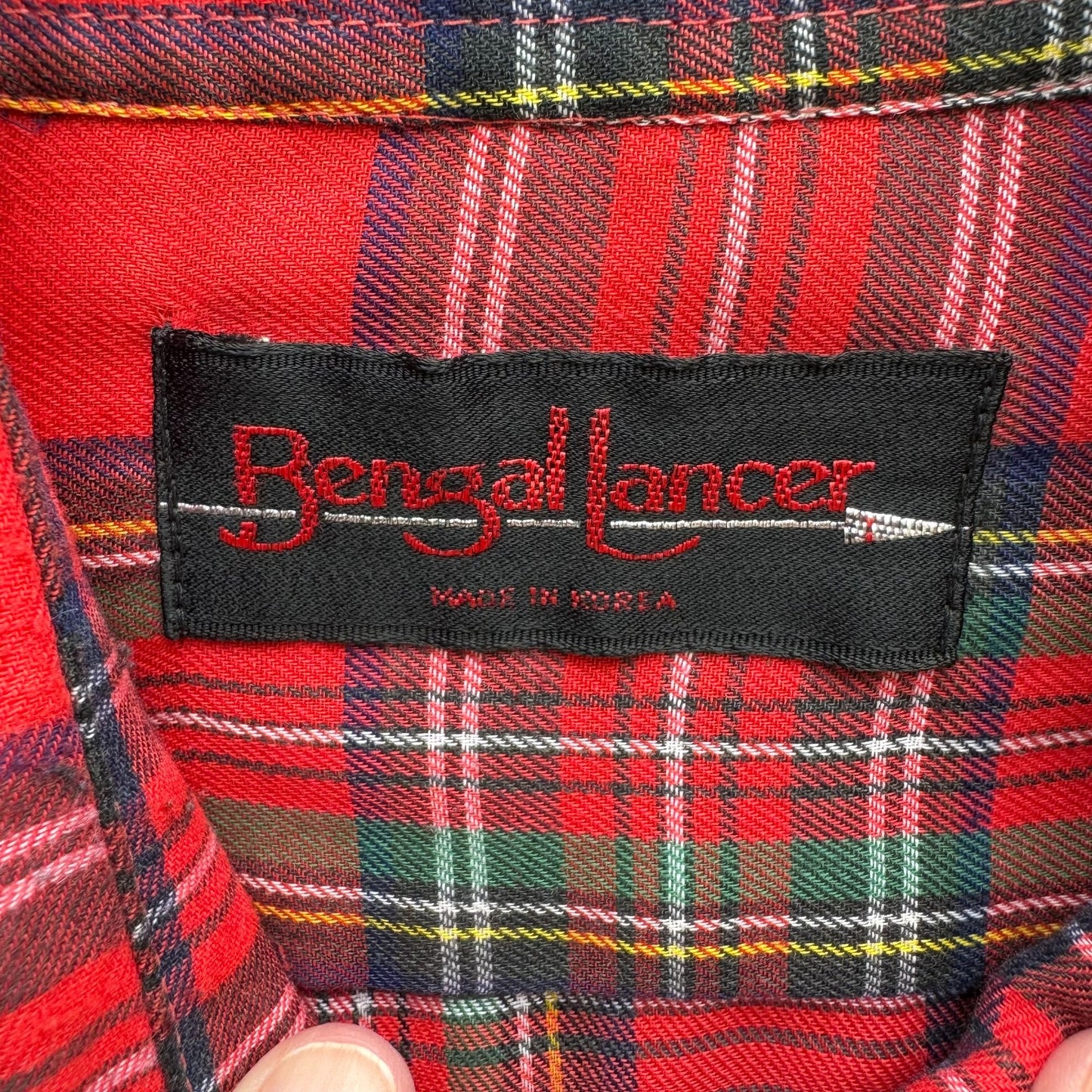 Bengal Lancer Vintage 80s Men's Red Green Plaid Long Sleeve Button-Up Shirt - L