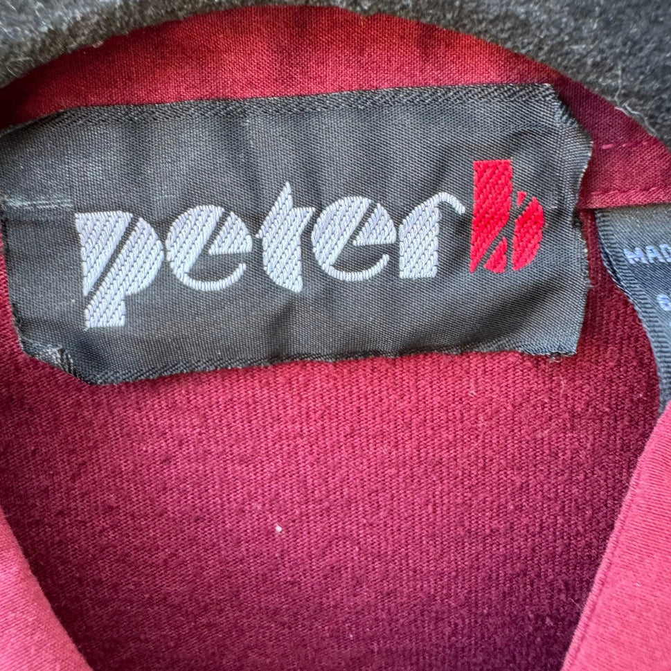 Peter B Vintage 70s Burgundy Utility Polo Shirt Cargo Pockets Banded Hem Small