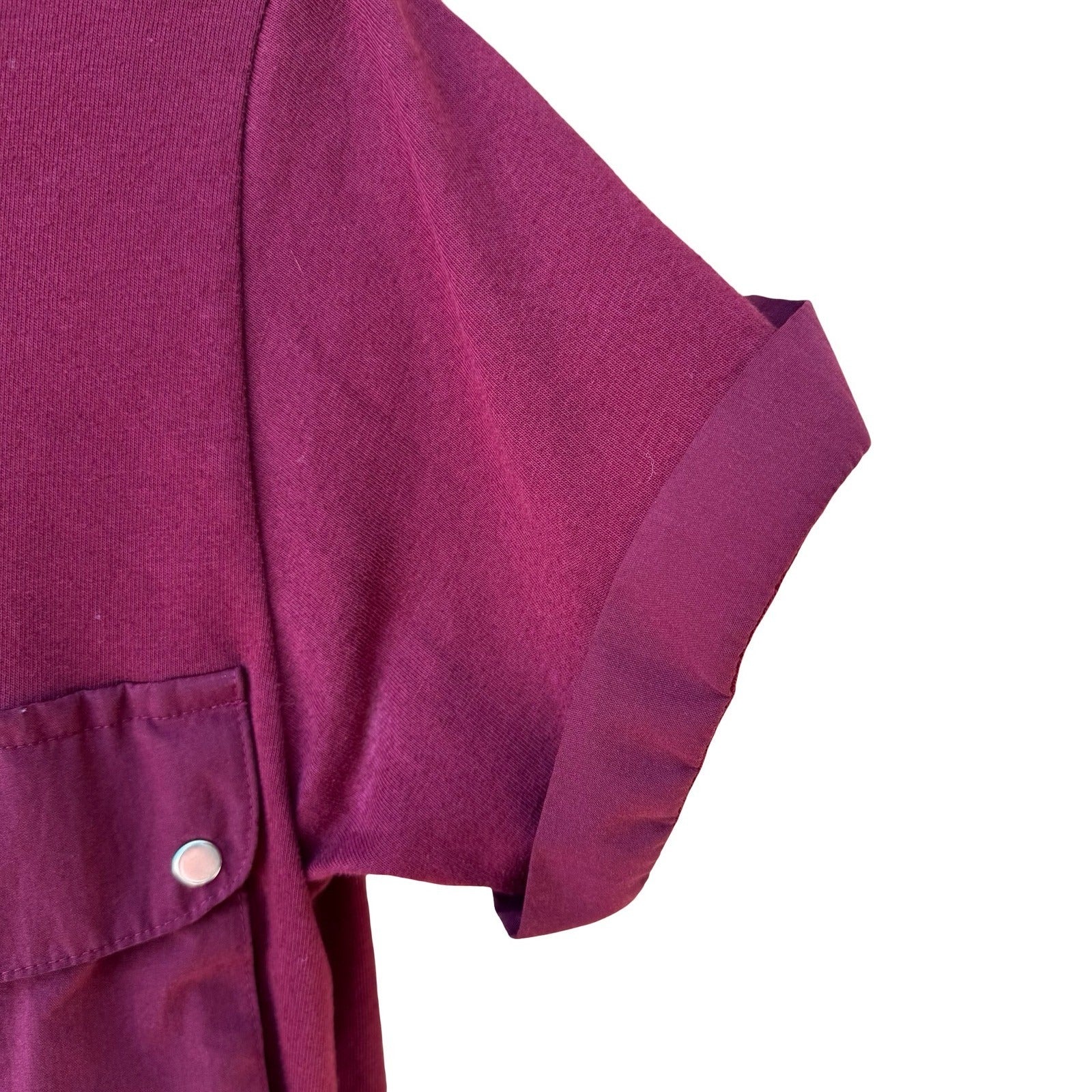 Peter B Vintage 70s Burgundy Utility Polo Shirt Cargo Pockets Banded Hem Small