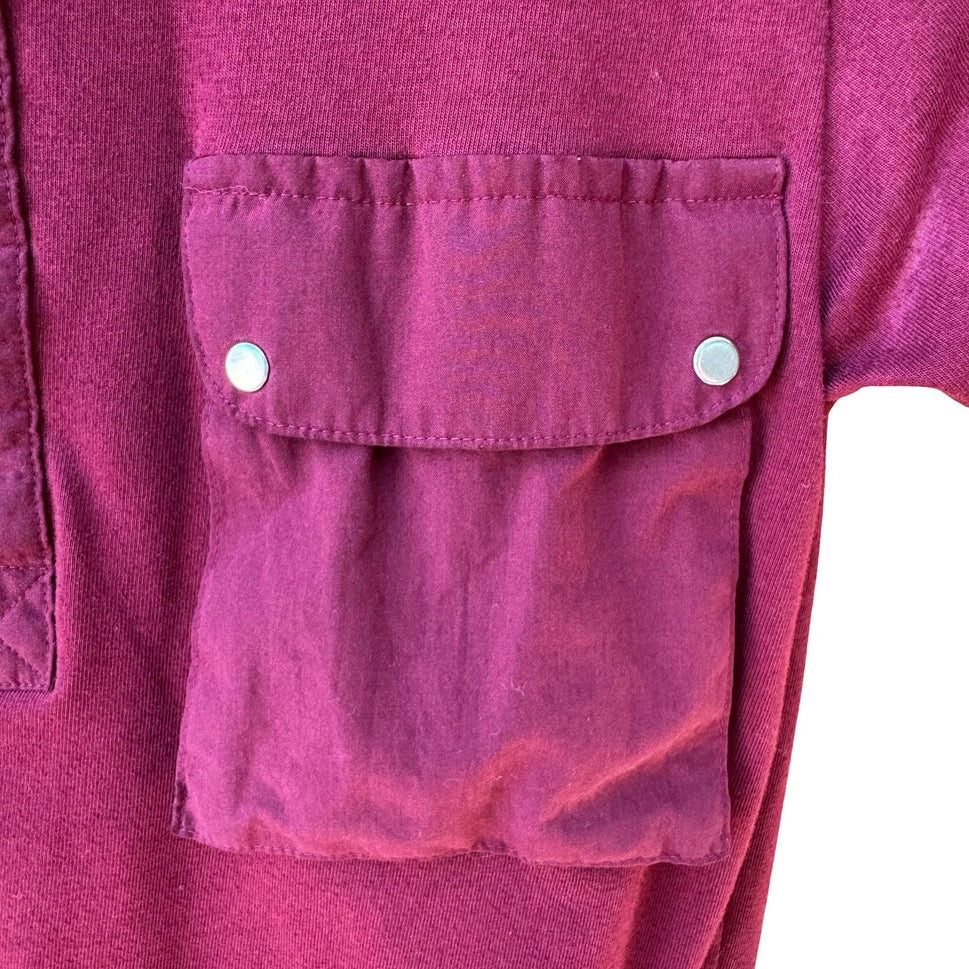 Peter B Vintage 70s Burgundy Utility Polo Shirt Cargo Pockets Banded Hem Small