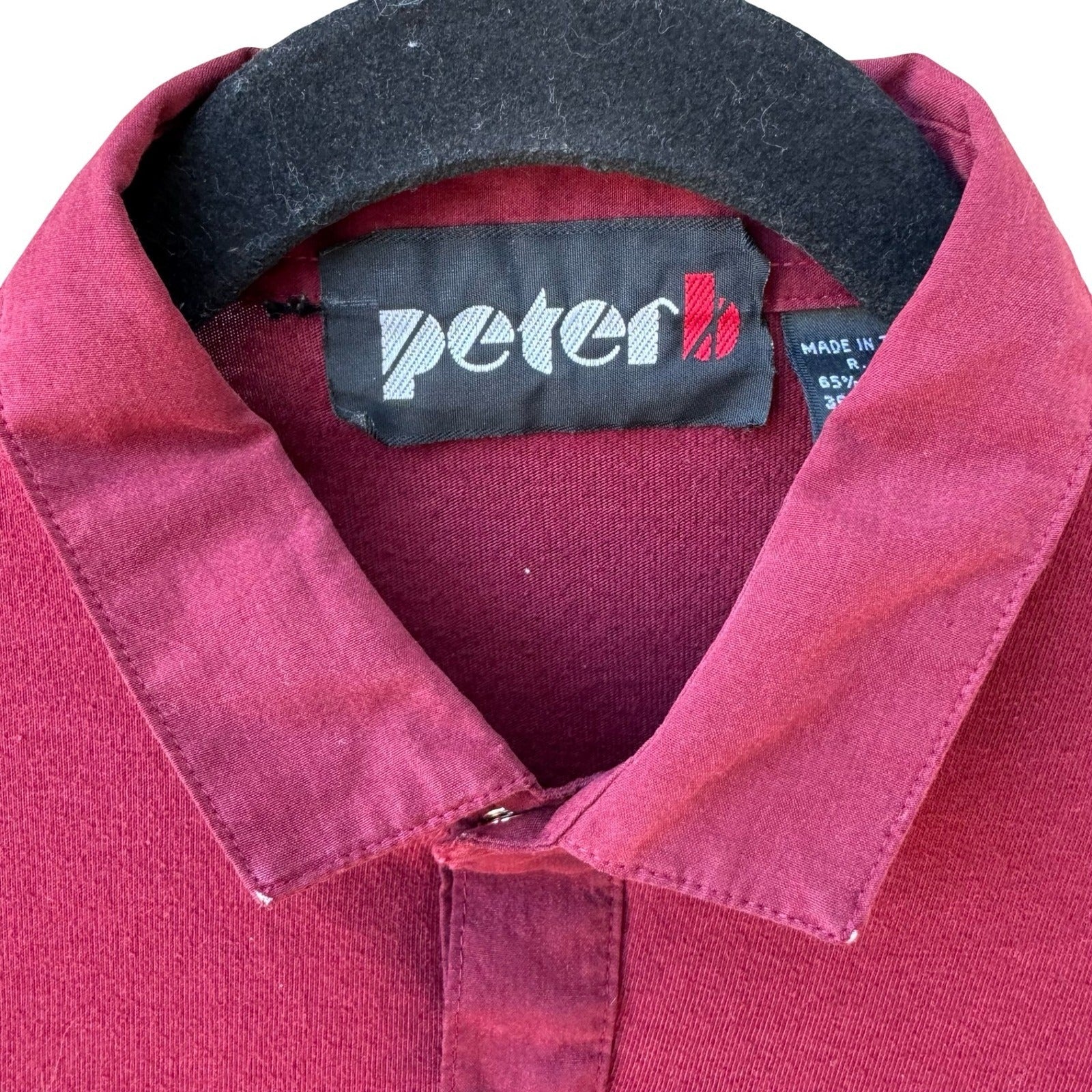 Peter B Vintage 70s Burgundy Utility Polo Shirt Cargo Pockets Banded Hem Small