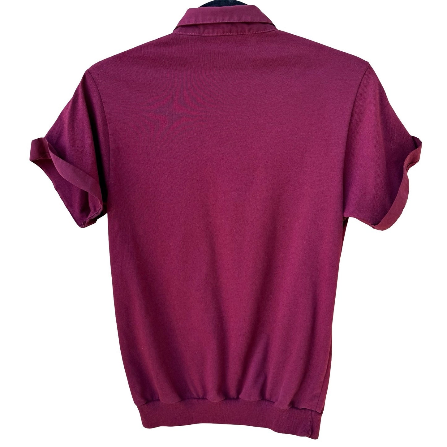 Peter B Vintage 70s Burgundy Utility Polo Shirt Cargo Pockets Banded Hem Small