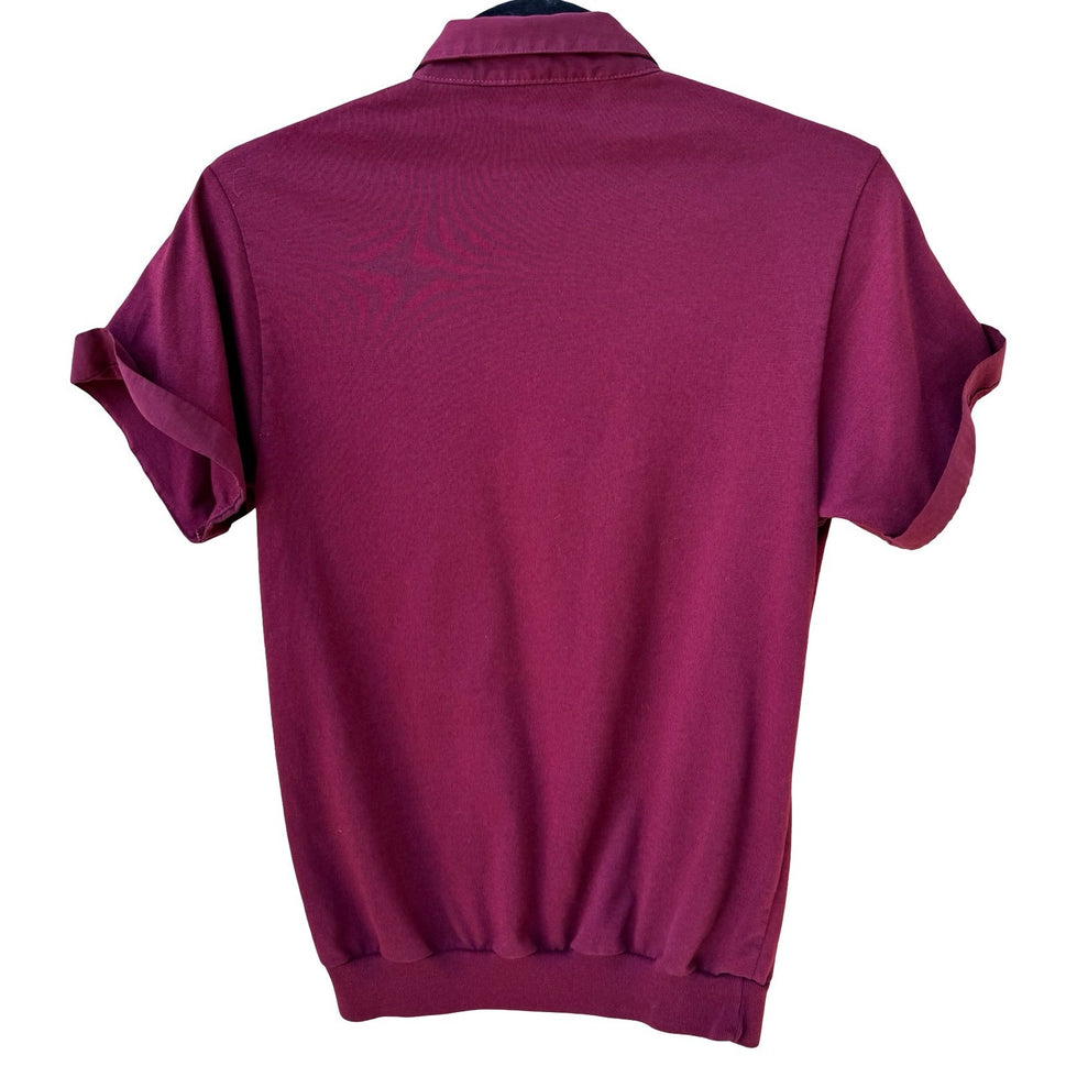 Peter B Vintage 70s Burgundy Utility Polo Shirt Cargo Pockets Banded Hem Small