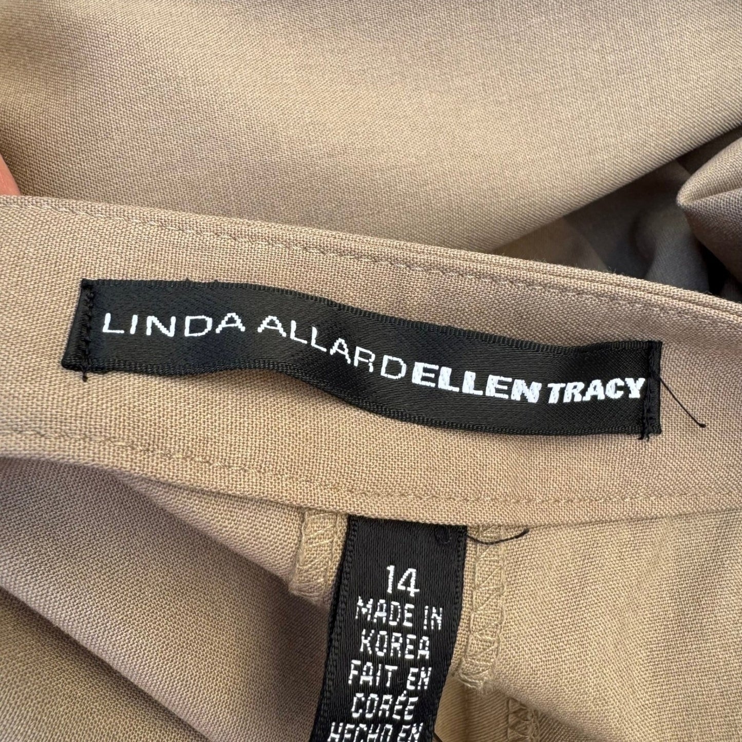 Linda Allard Ellen Tracy Minimalist Wool Blend Wide Leg Trousers Brown 14 NEW