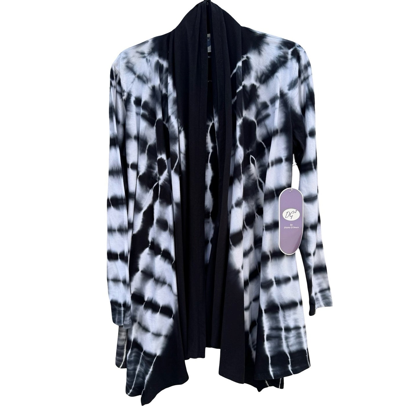 Diane Gilman DG2 Womens Tie Dye Open Front Cardigan Black White Cotton Small NEW