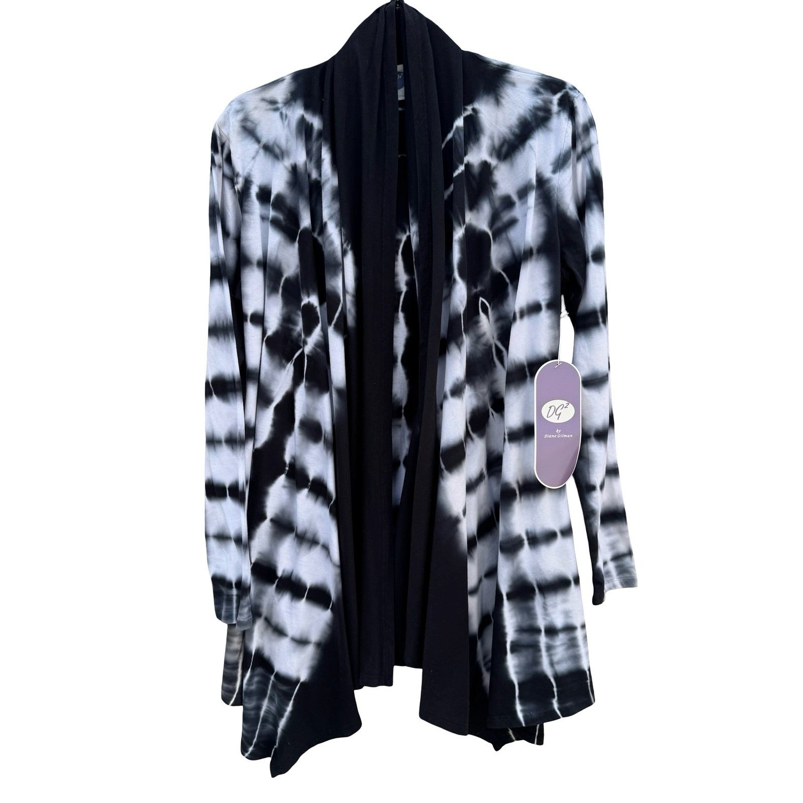 Diane Gilman DG2 Womens Tie Dye Open Front Cardigan Black White Cotton Small NEW