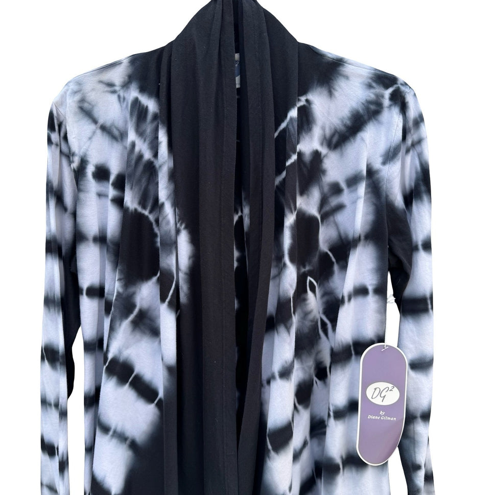 Diane Gilman DG2 Womens Tie Dye Open Front Cardigan Black White Cotton Small NEW