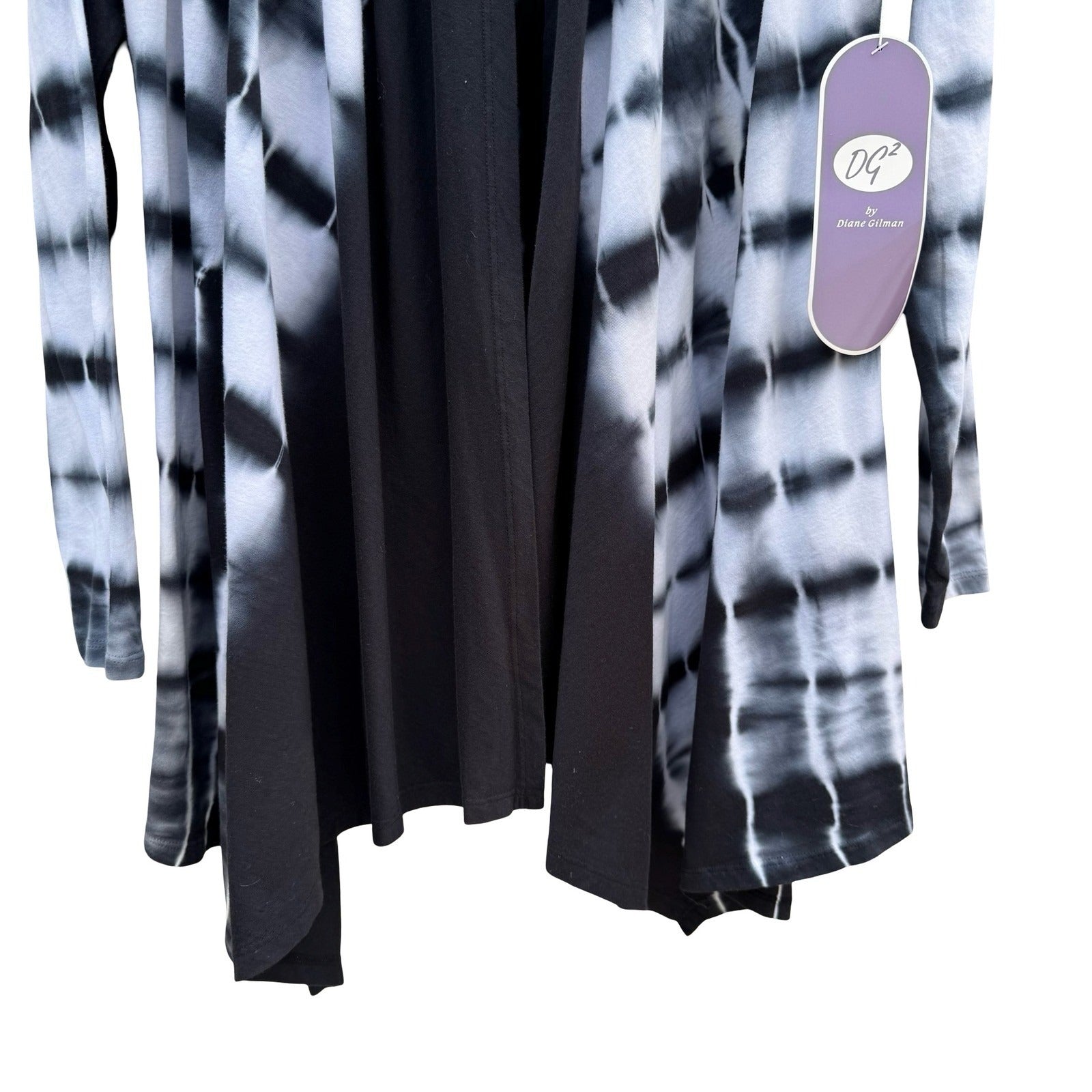 Diane Gilman DG2 Womens Tie Dye Open Front Cardigan Black White Cotton Small NEW