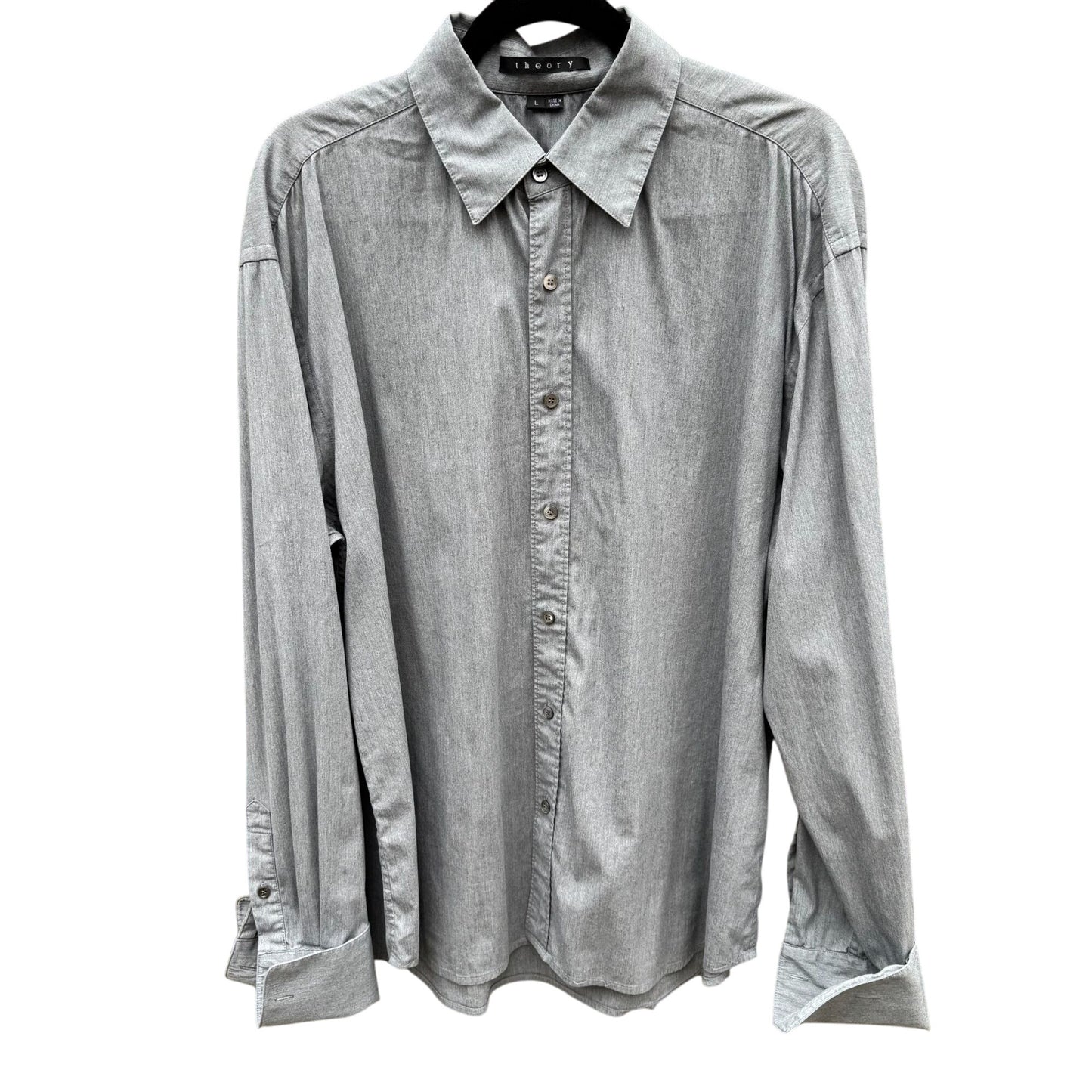 Theory Patrick Gray Chambray Button Up French Cuff Relaxed Fit Designer Shirt L