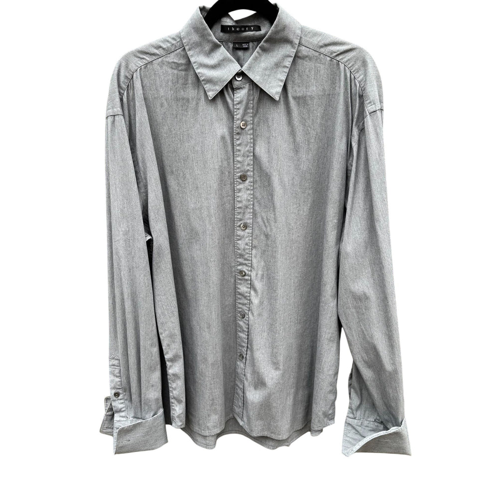 Theory Patrick Gray Chambray Button Up French Cuff Relaxed Fit Designer Shirt L