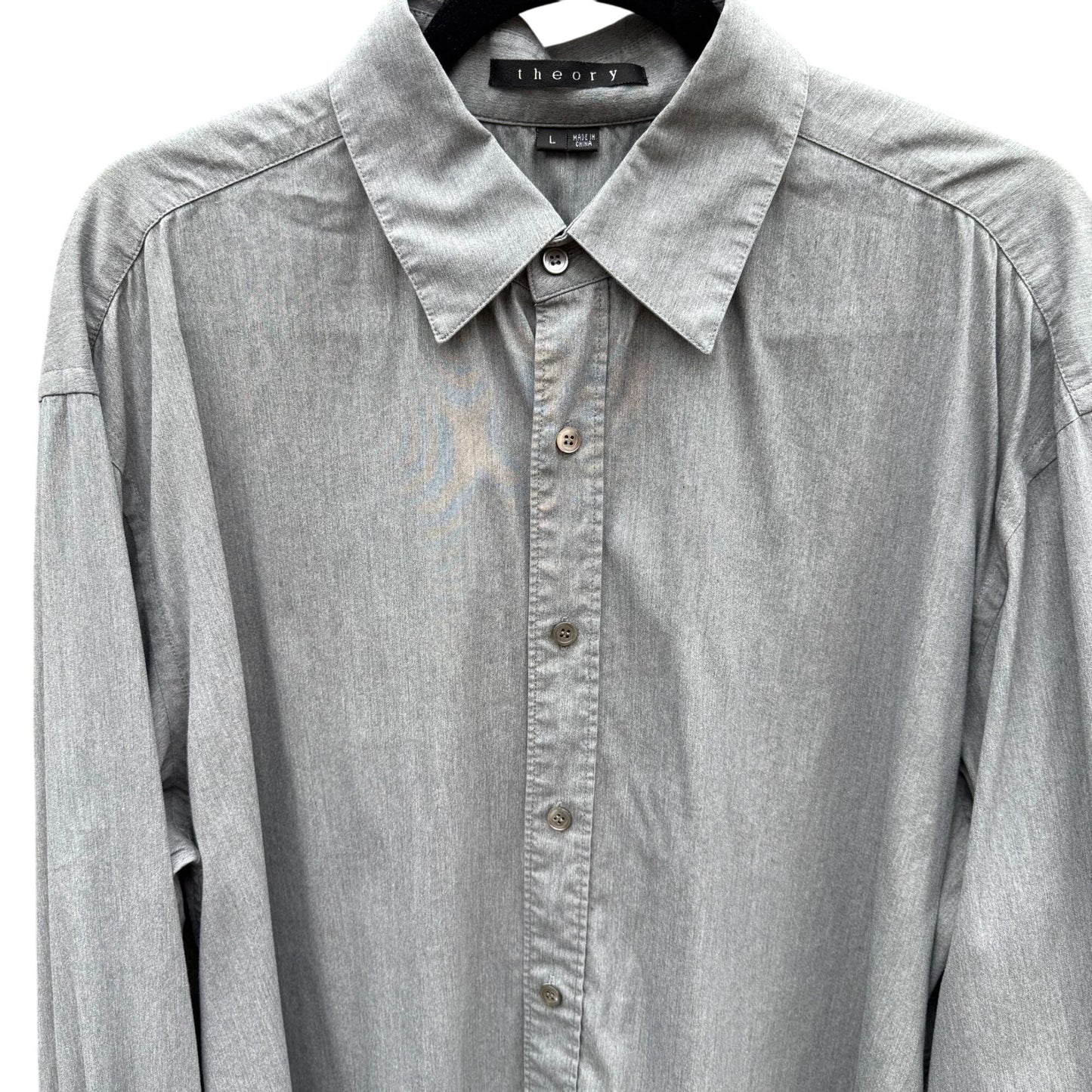 Theory Patrick Gray Chambray Button Up French Cuff Relaxed Fit Designer Shirt L