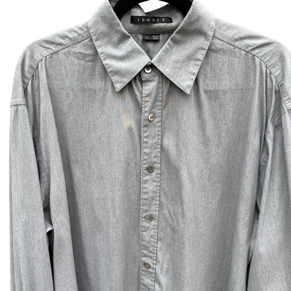Theory Patrick Gray Chambray Button Up French Cuff Relaxed Fit Designer Shirt L