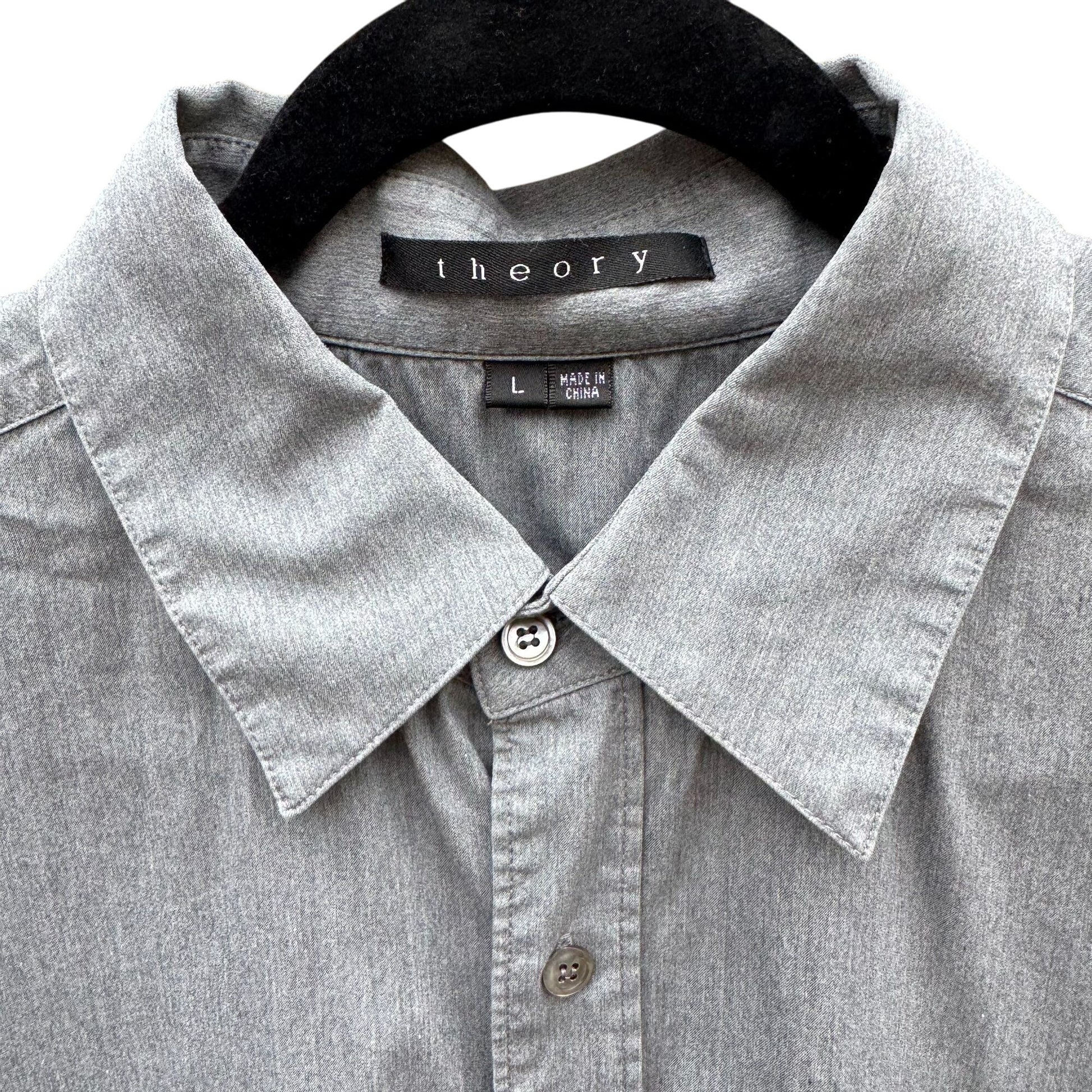 Theory Patrick Gray Chambray Button Up French Cuff Relaxed Fit Designer Shirt L