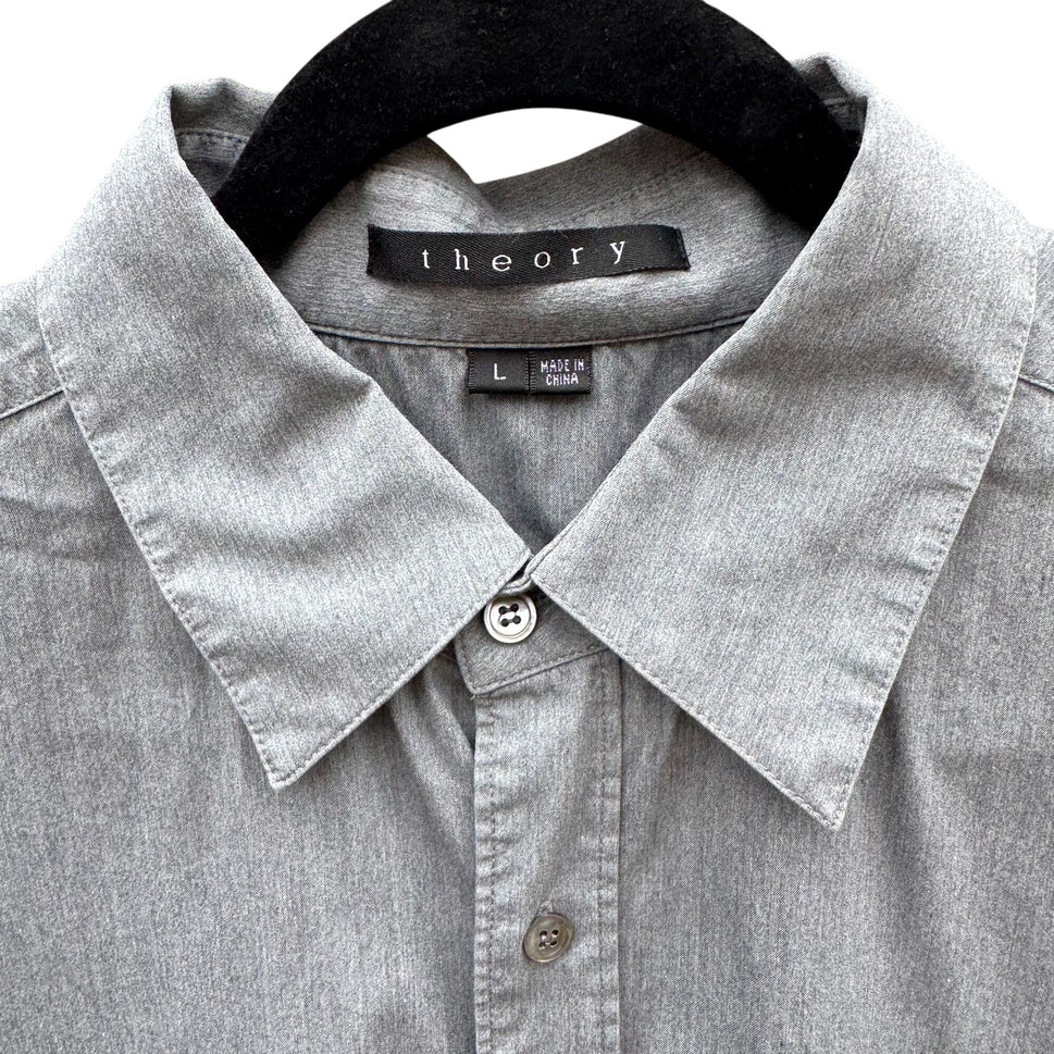 Theory Patrick Gray Chambray Button Up French Cuff Relaxed Fit Designer Shirt L
